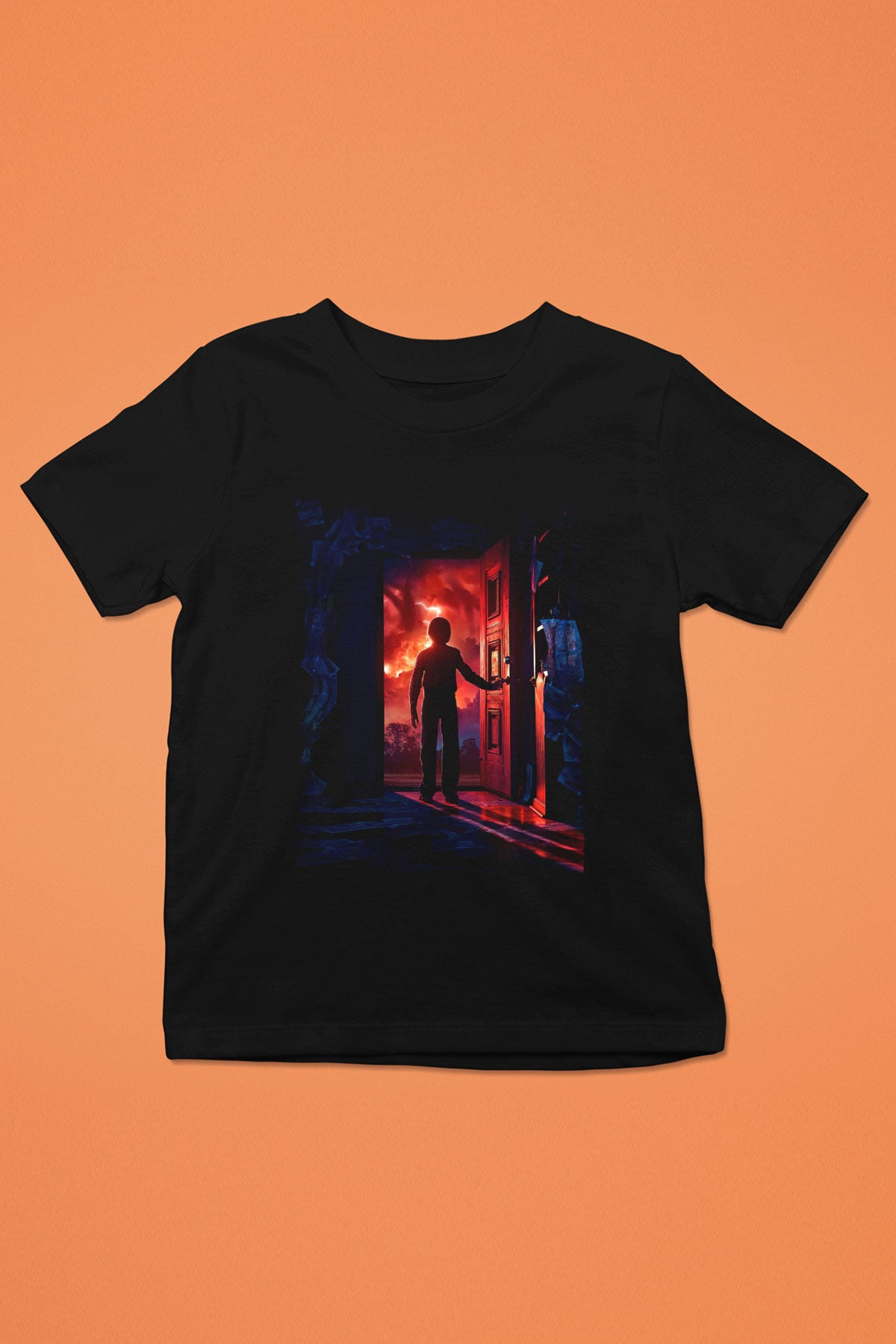 Unisex Stranger Things Baskılı Siyah Çocuk Tshirt