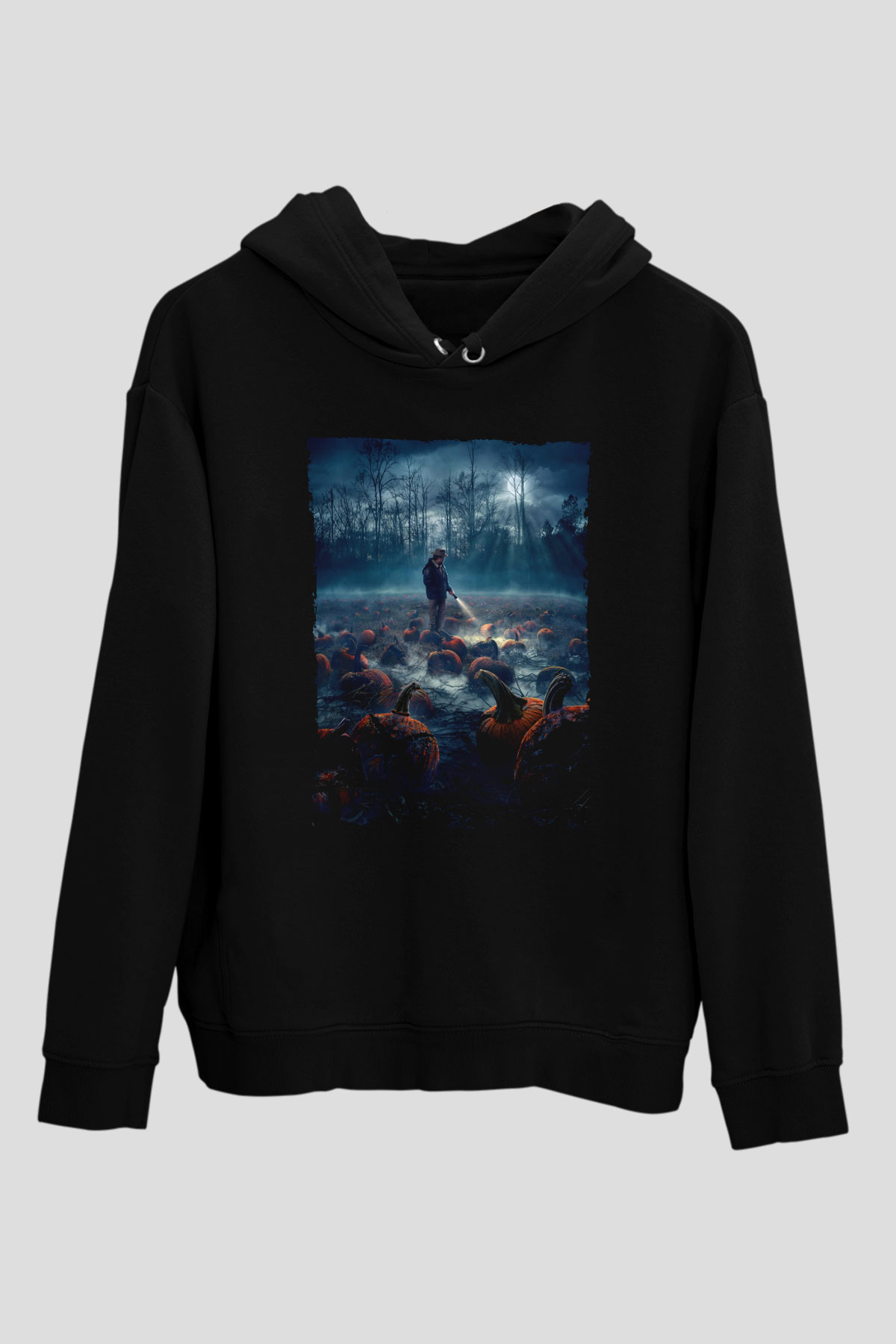 Unisex Stranger Things Baskılı Siyah Unisex Kapüşonlu Sweatshirt