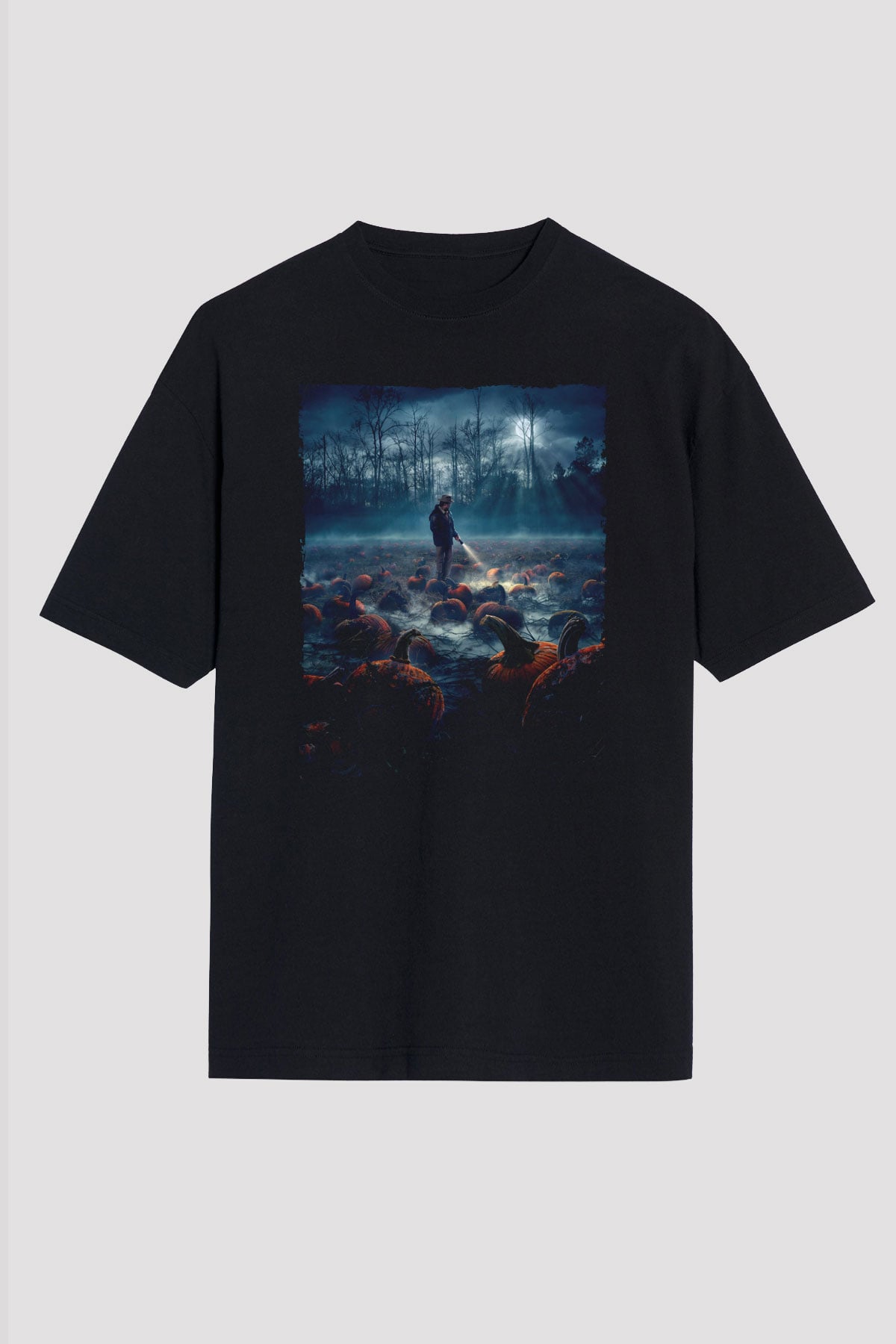 Unisex Stranger Things Baskılı Siyah Unisex Oversize T-shirt