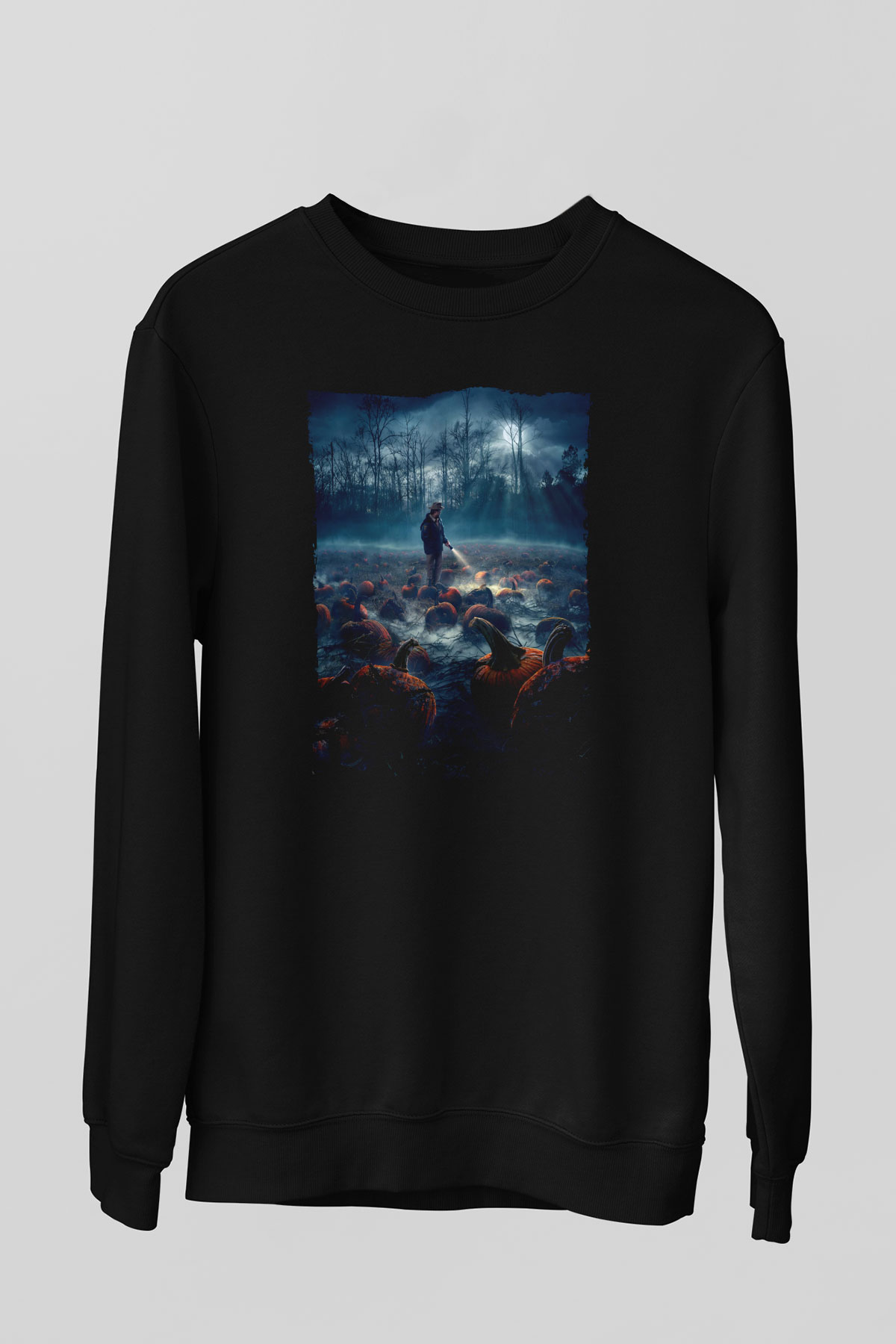 Unisex Stranger Things Baskılı Siyah Unisex Sweatshirt