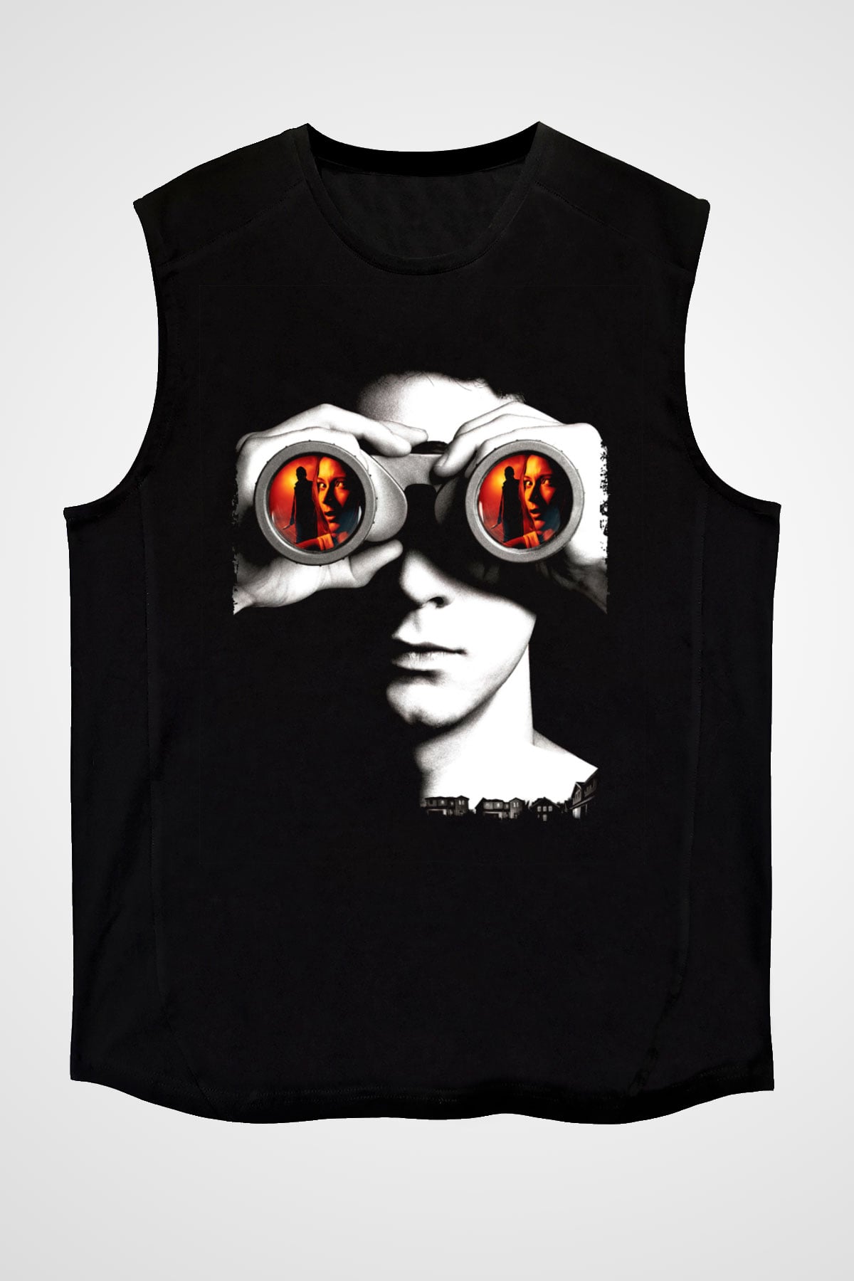 Unisex Şüphe (Disturbia) Baskılı Siyah Kolsuz T-shirt