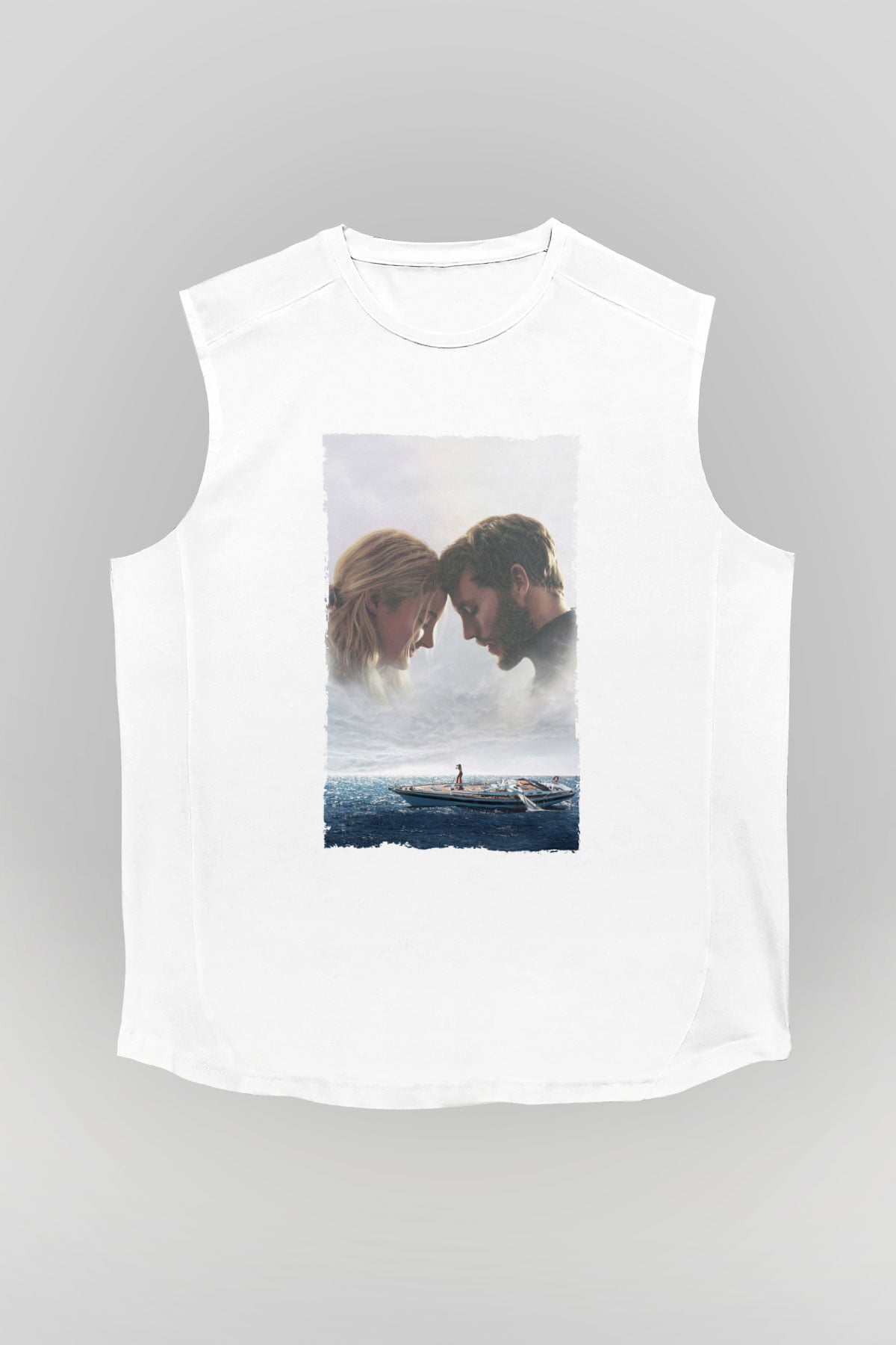 Unisex Sürükleniş - Adrift Baskılı Beyaz Kolsuz Tişört