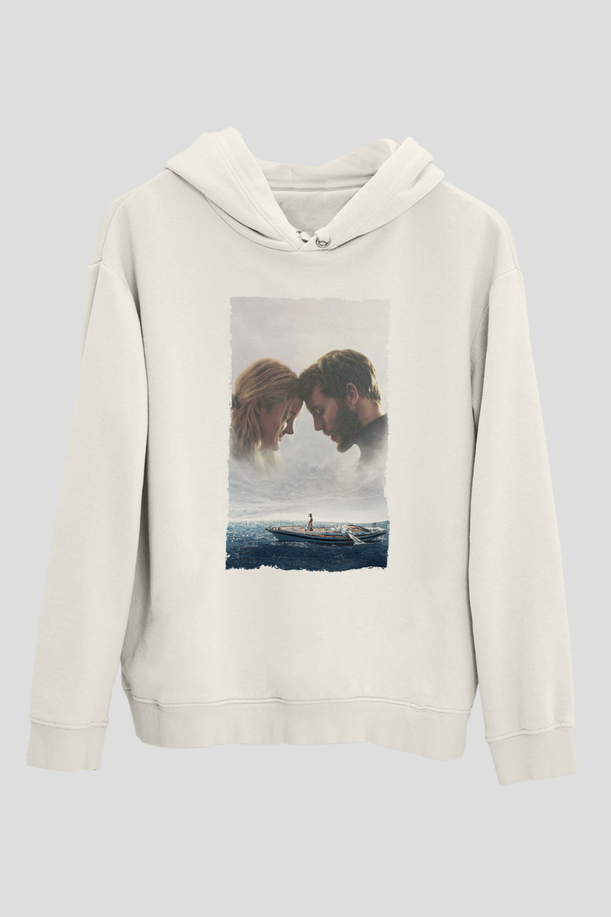 Unisex Sürükleniş - Adrift Baskılı Beyaz Kapüşonlu Sweatshirt