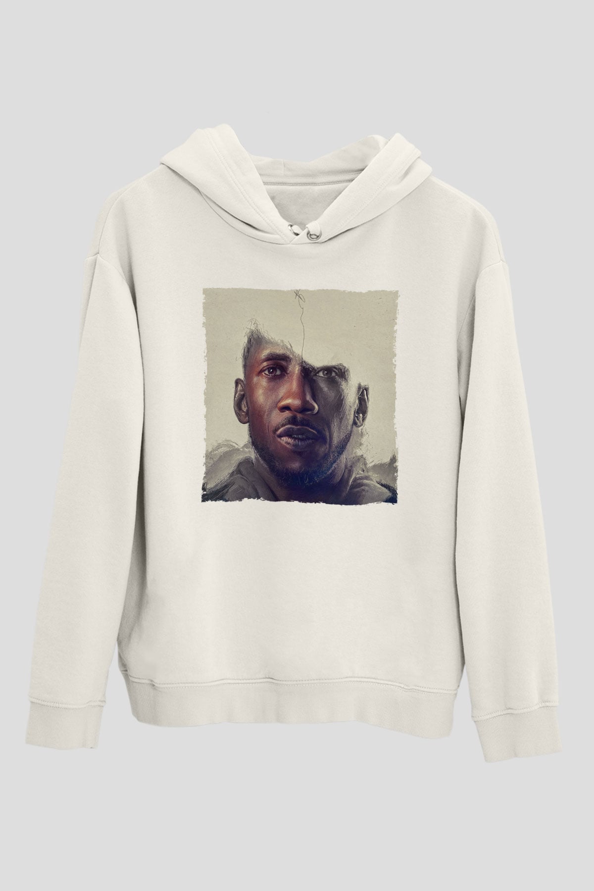 Unisex Swan Song Baskılı Beyaz Kapüşonlu Sweatshirt