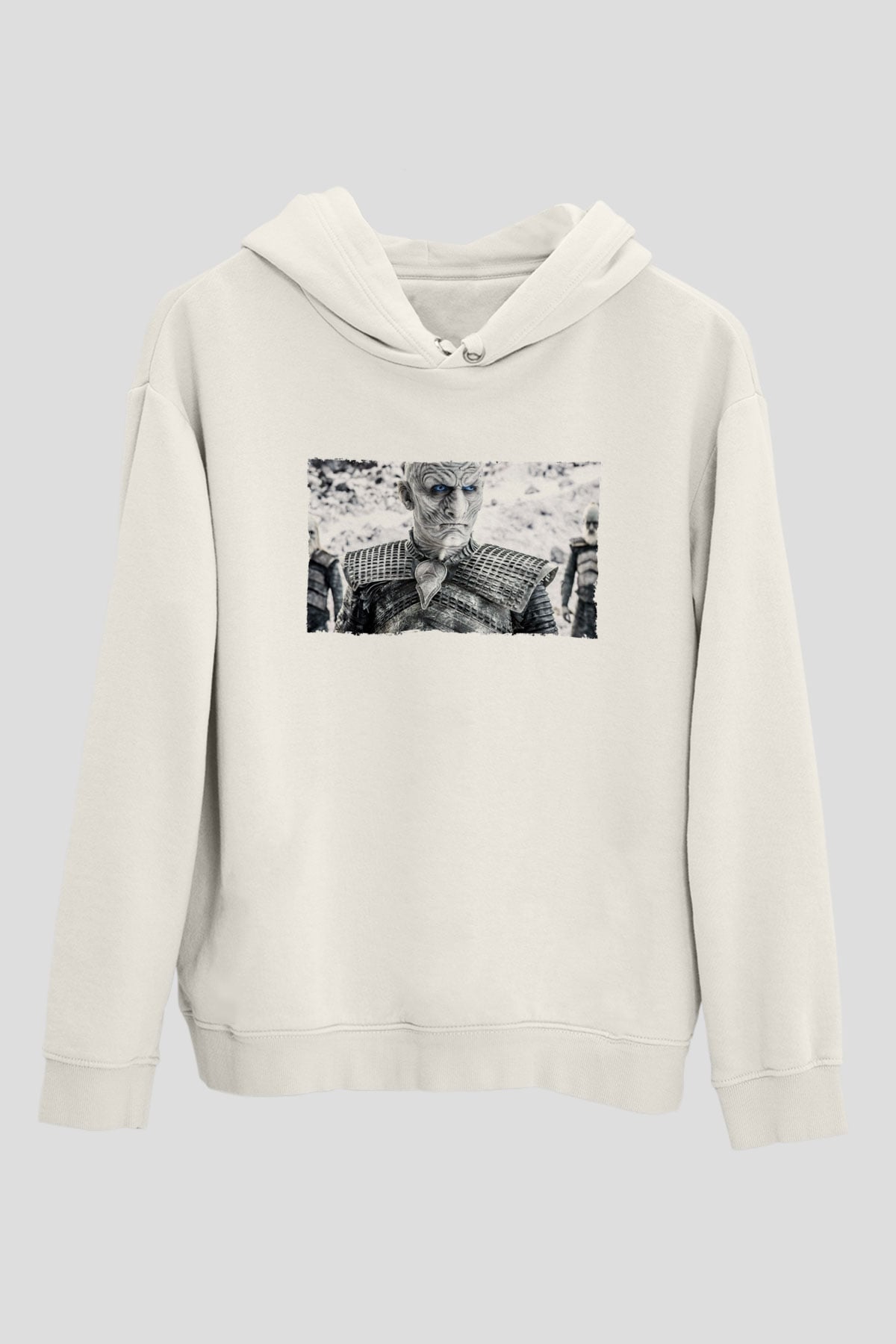 Unisex Taht Oyunları Baskılı Beyaz Kapüşonlu Sweatshirt