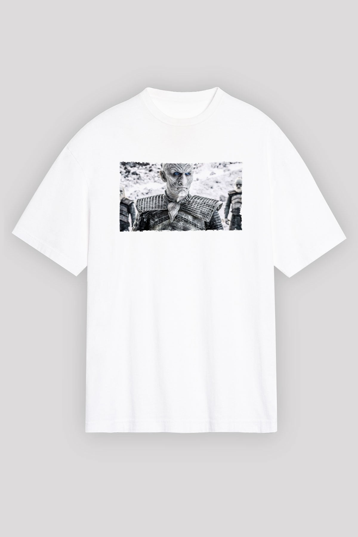 Unisex Taht Oyunları Baskılı Beyaz Oversize Oversize T-shirt