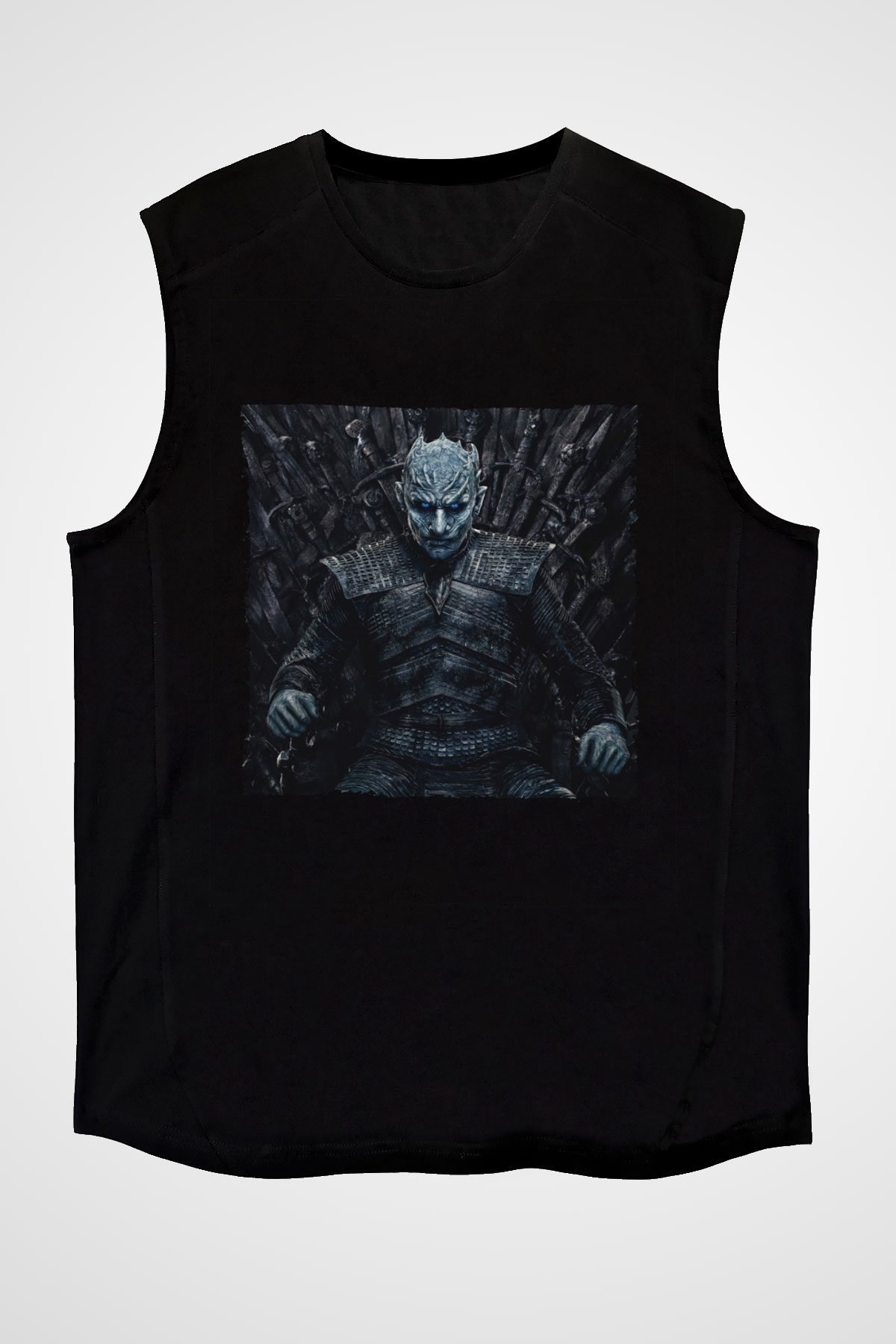 Unisex Taht Oyunları Baskılı Siyah Kolsuz T-shirt