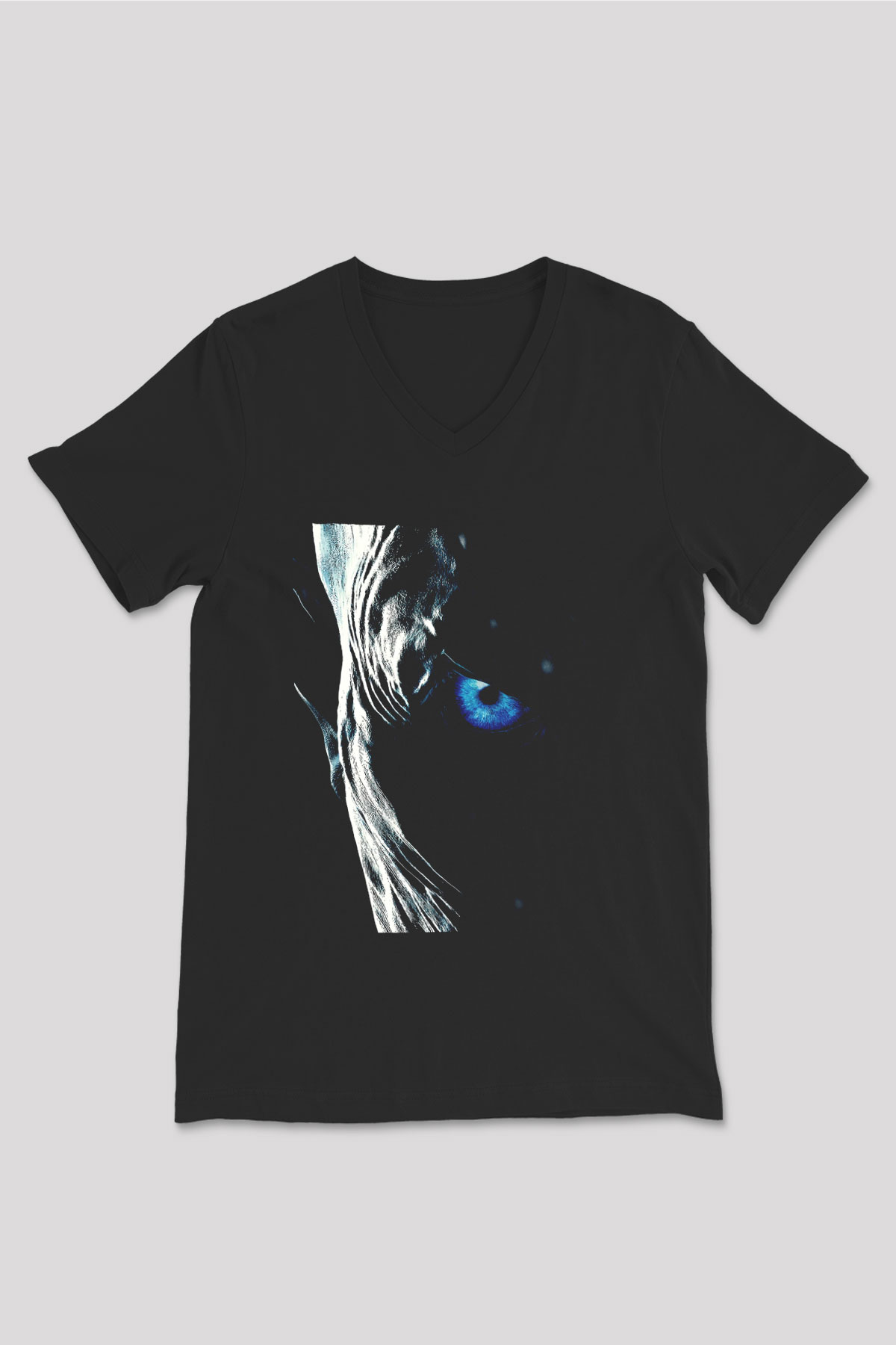 Unisex Taht Oyunları Baskılı Siyah V Yaka Tshirt