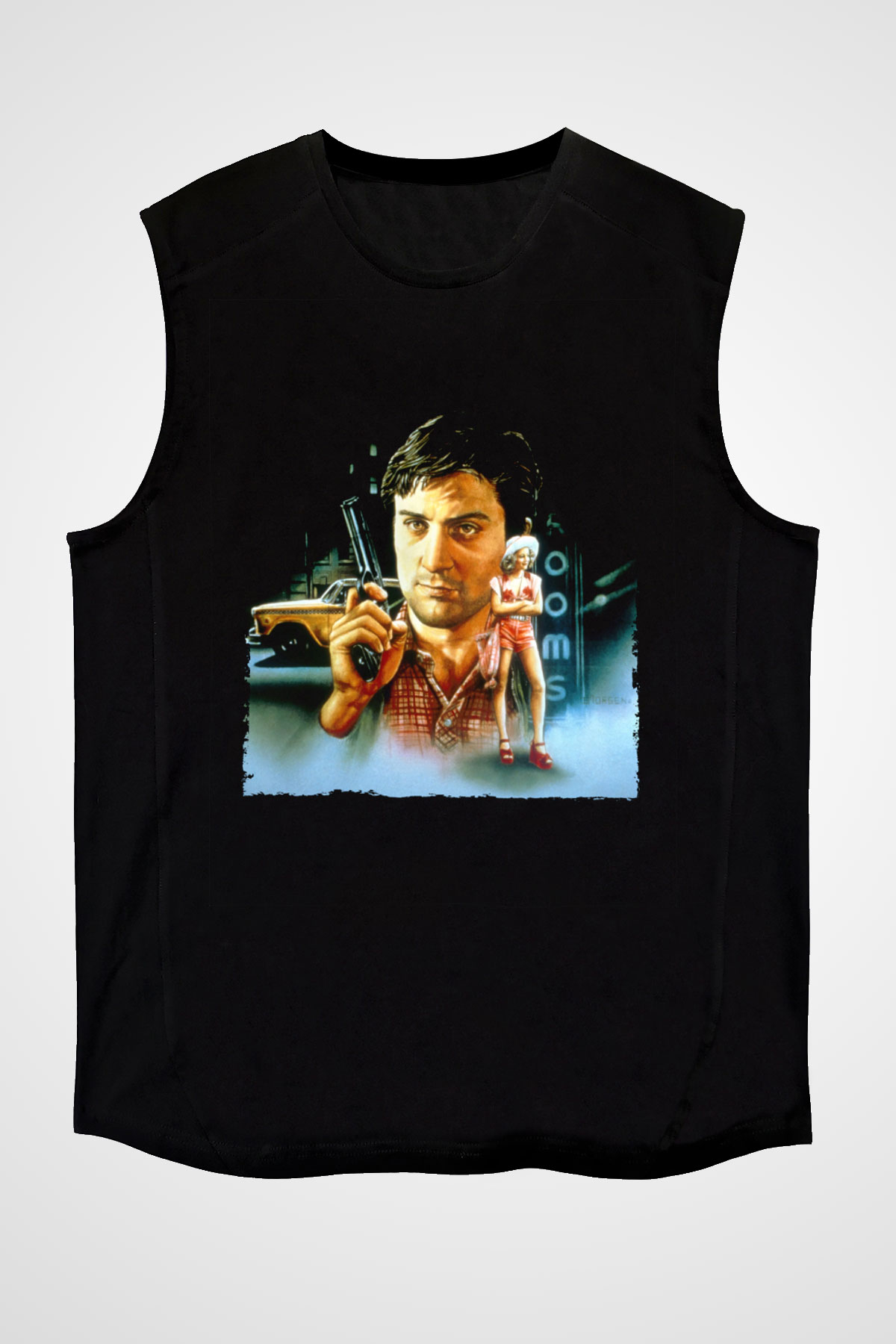 Unisex Taksi Şoförü (Taxi Driver) Baskılı Siyah Kolsuz Tshirt