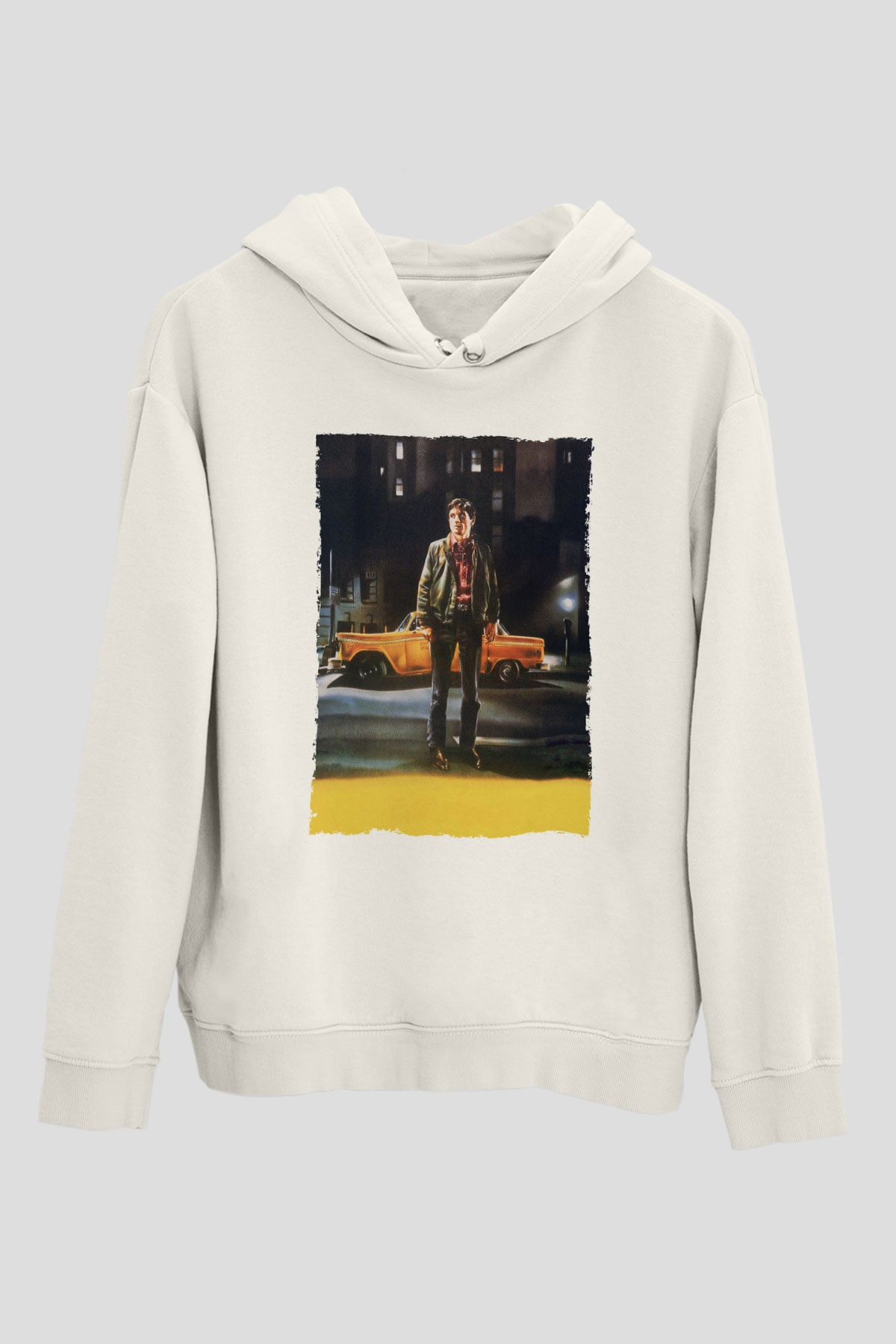 Unisex Taksi Şoförü (Taxi Driver) Baskılı Beyaz Kapüşonlu Sweatshirt
