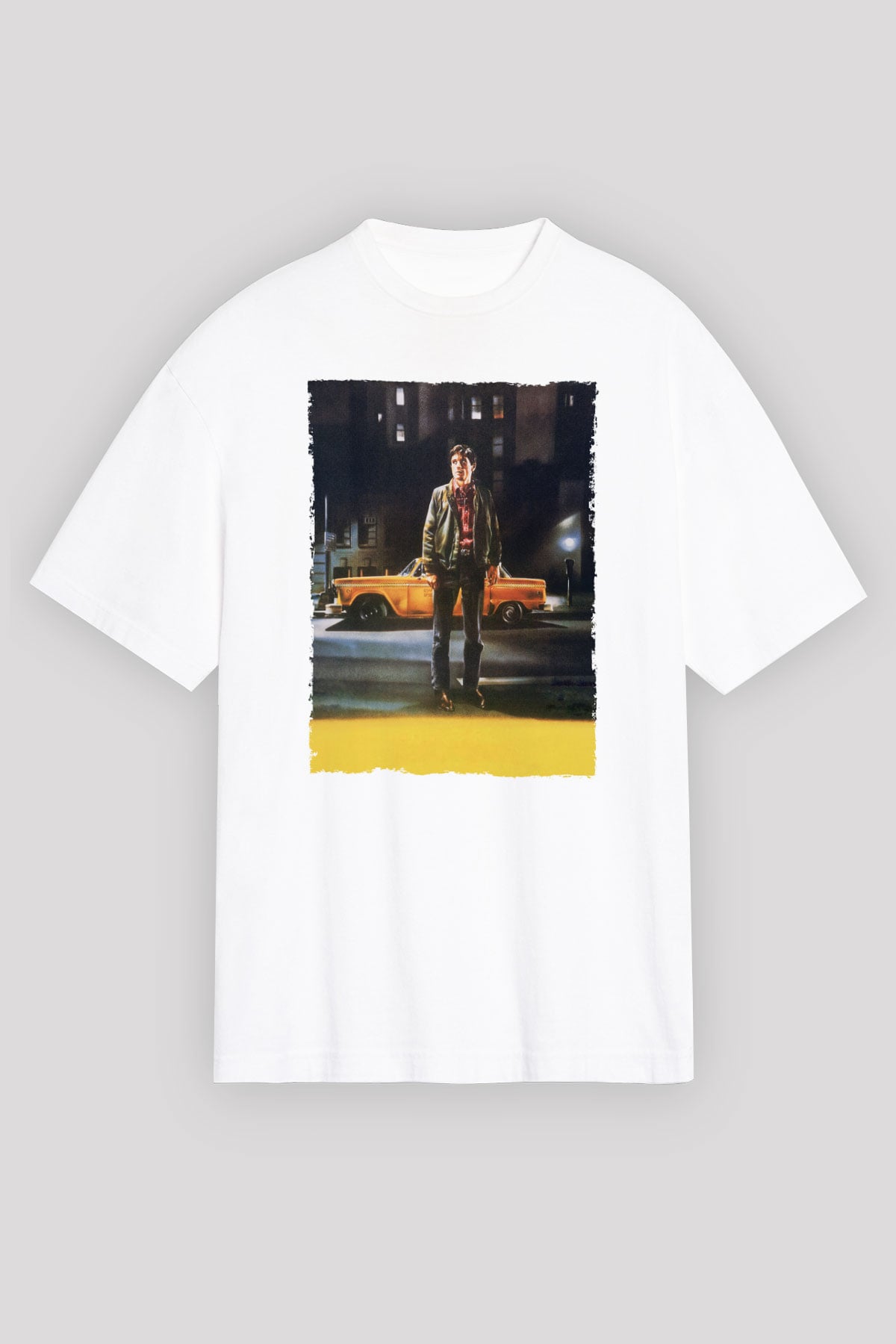 Unisex Taksi Şoförü (Taxi Driver) Baskılı Beyaz Oversize Tişört