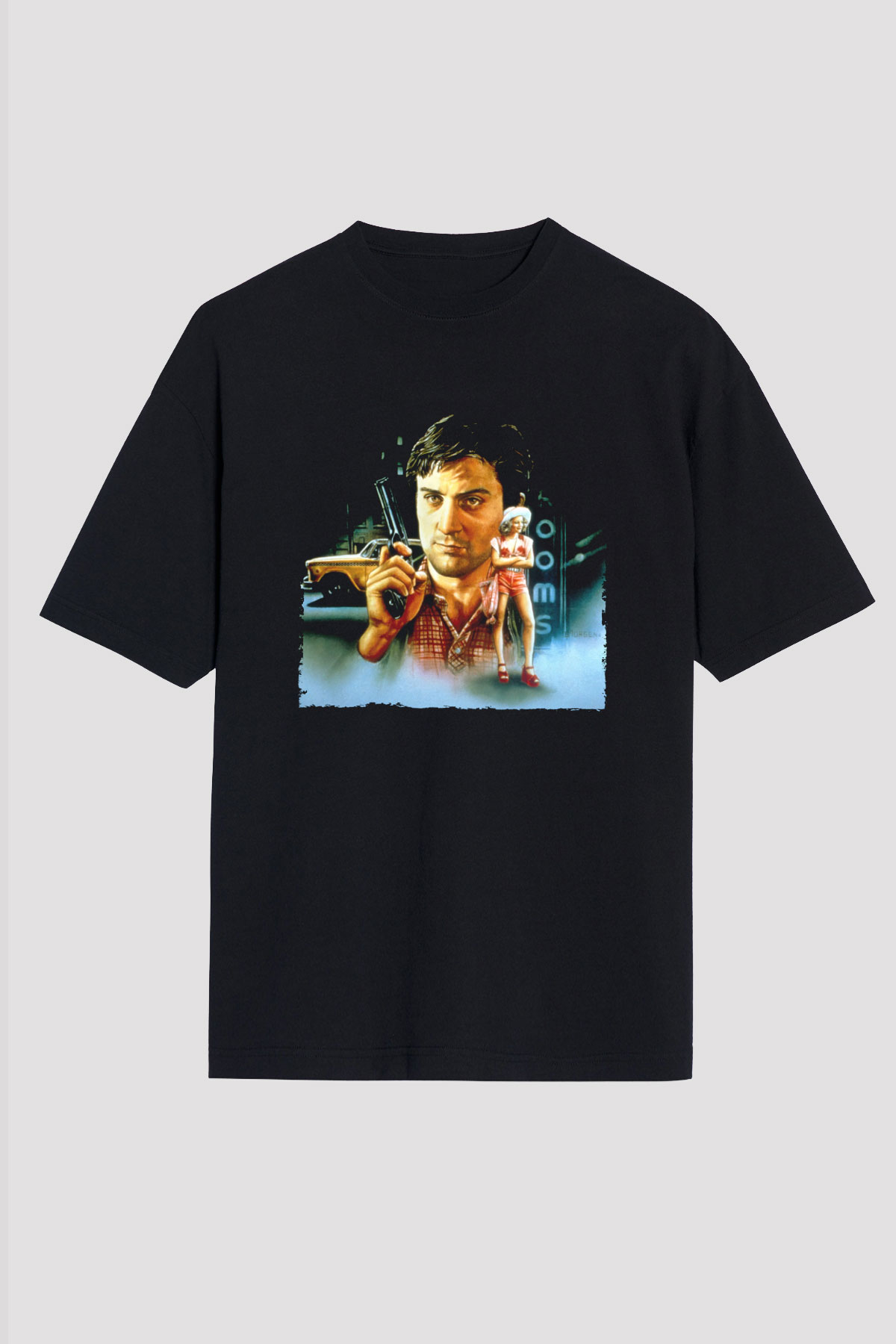 Unisex Taksi Şoförü (Taxi Driver) Baskılı Siyah Oversize Tshirt