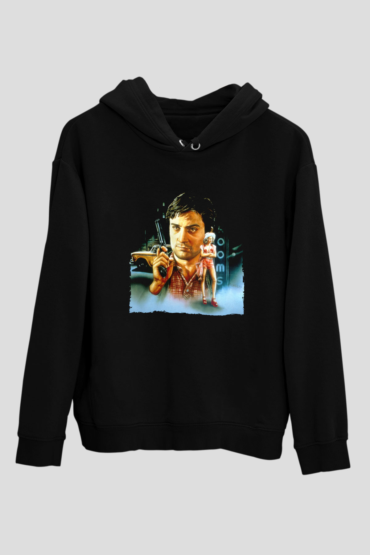 Unisex Taksi Şoförü (Taxi Driver) Baskılı Siyah Kapüşonlu Sweatshirt