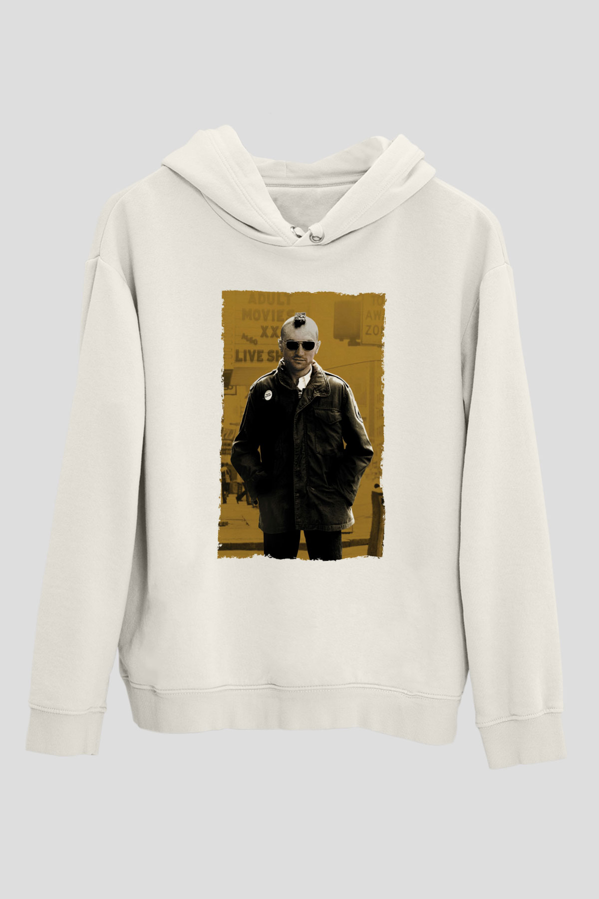 Unisex Taksi Şoförü (Taxi Driver) Baskılı Beyaz Kapüşonlu Sweatshirt