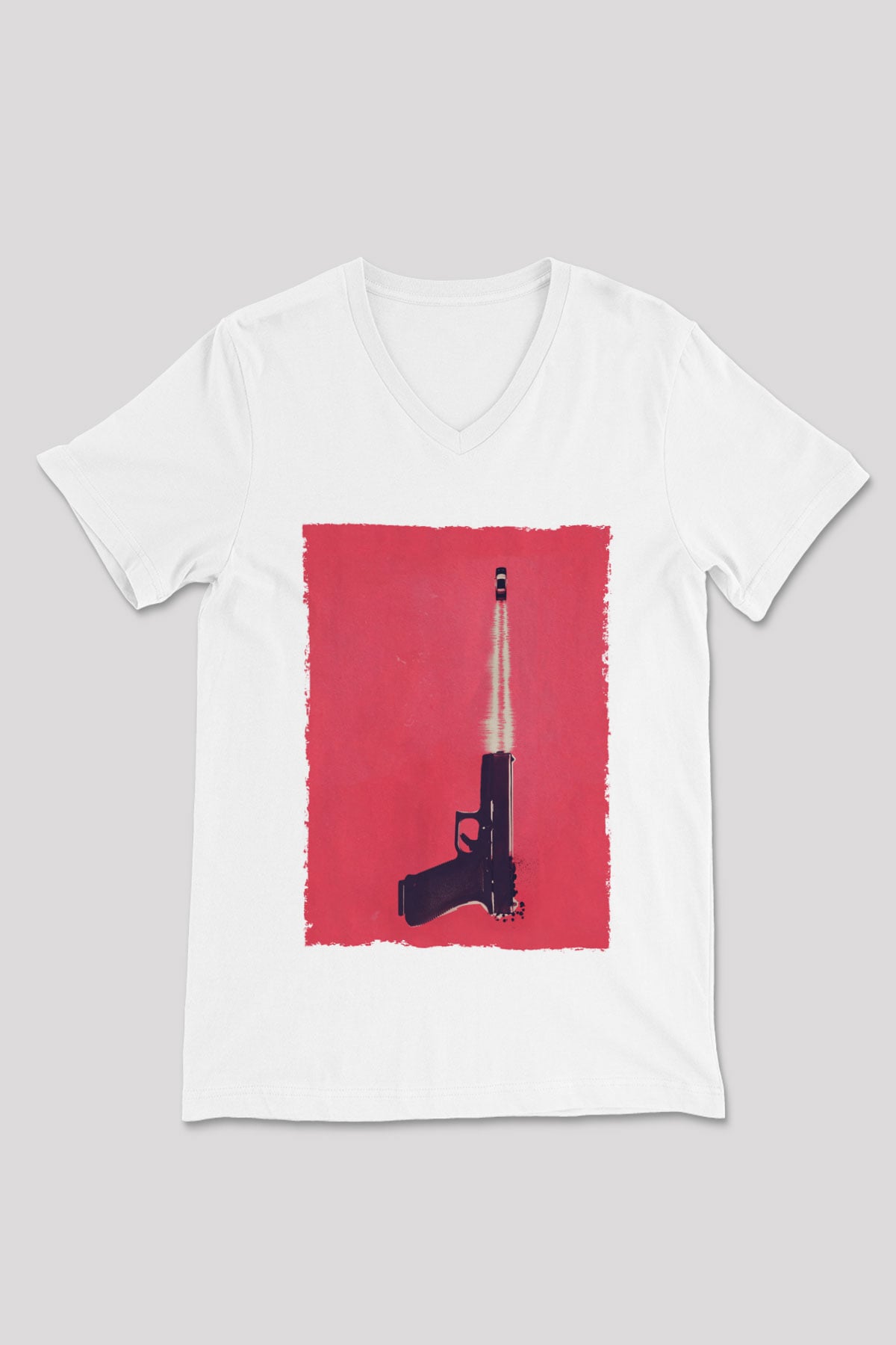 Unisex Tam Gaz - Baby Driver Baskılı Beyaz V Yaka Tshirt
