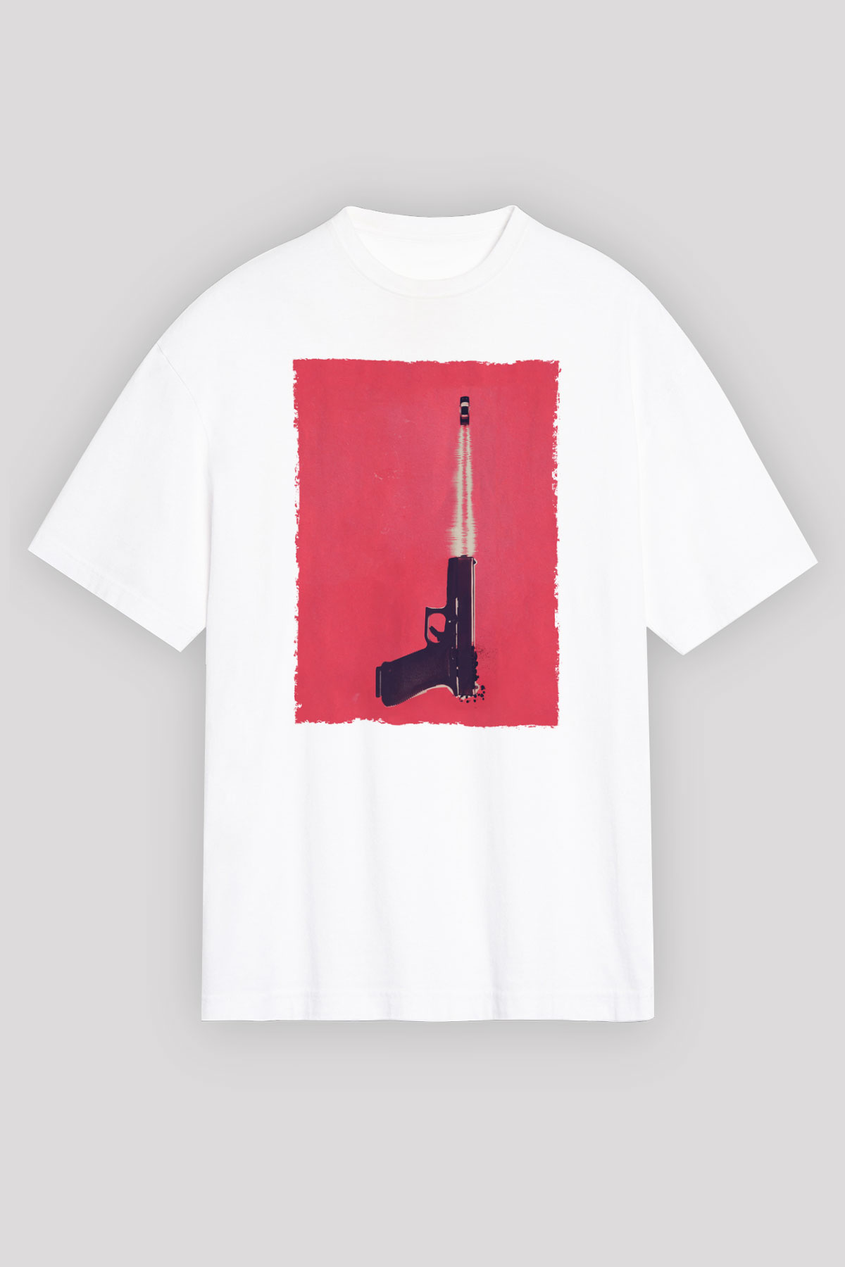 Unisex Tam Gaz - Baby Driver Baskılı Beyaz Oversize Oversize T-shirt