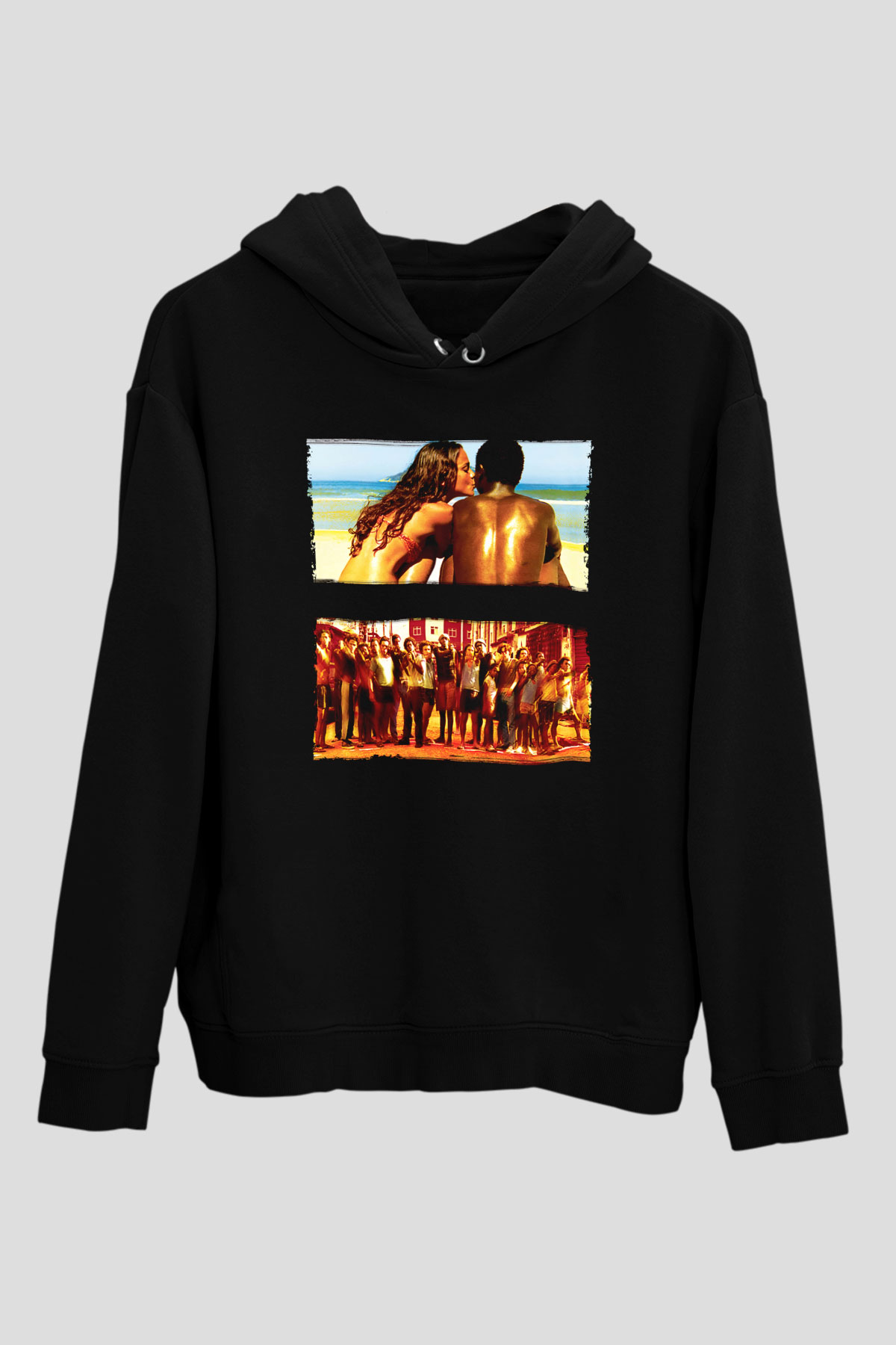 Unisex Tanrı Kent (City of God) Baskılı Siyah Kapüşonlu Sweatshirt