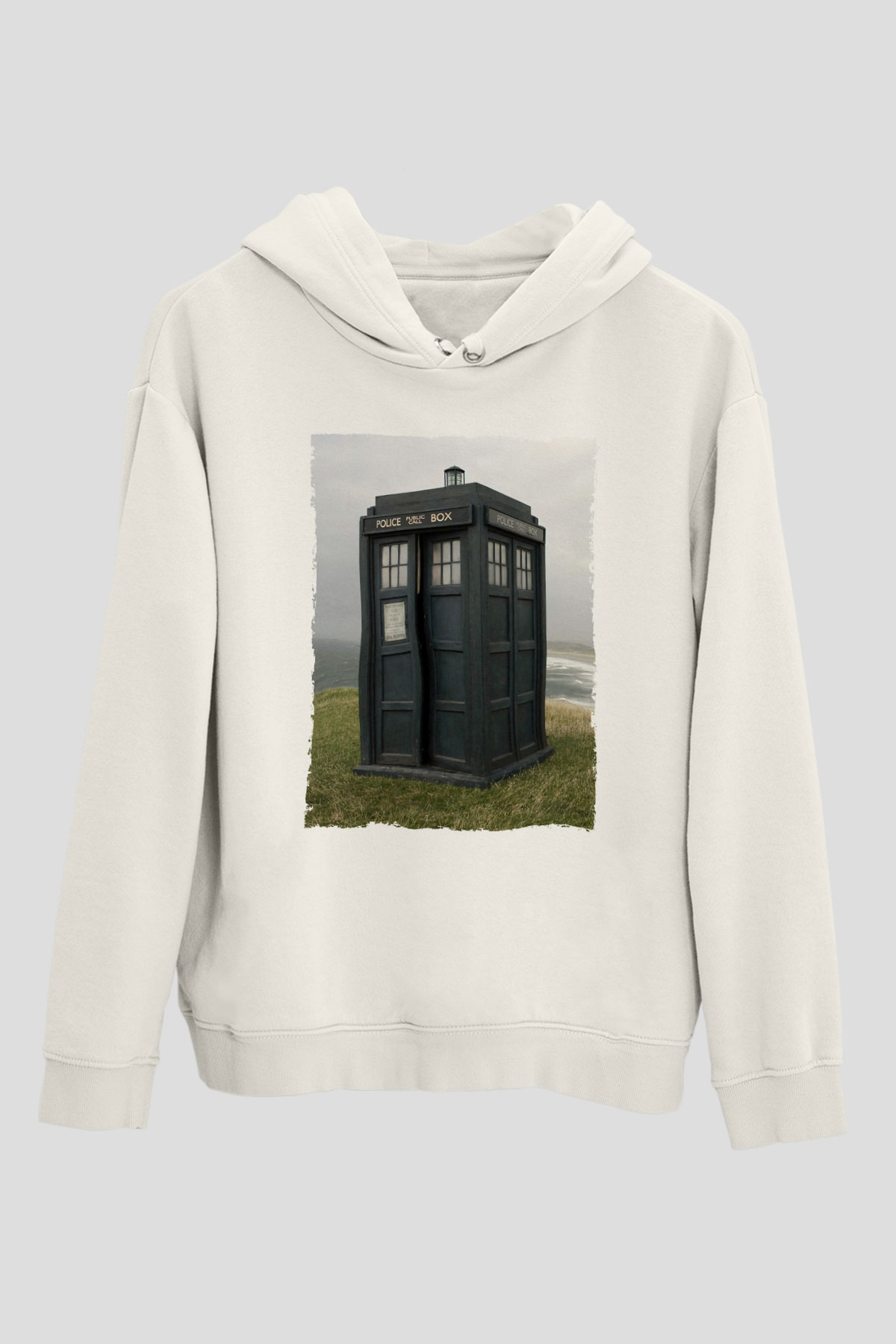 Unisex Tardis - Doctor Who Baskılı Beyaz Kapüşonlu Sweatshirt