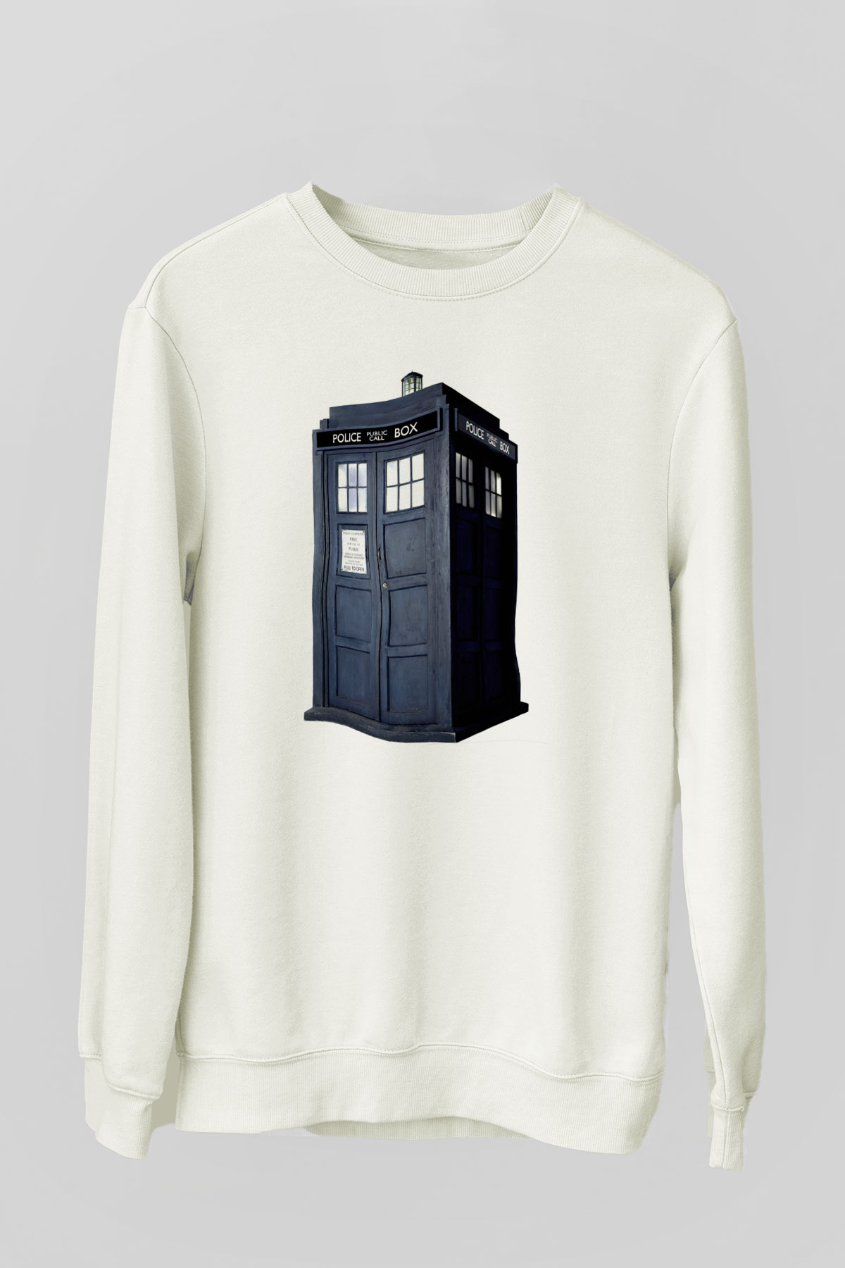 Unisex Tardis - Doctor Who Baskılı Beyaz Sweatshirt
