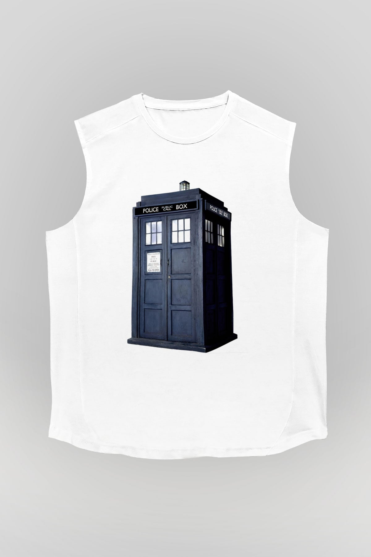 Unisex Tardis - Doctor Who Baskılı Beyaz Kolsuz T-shirt