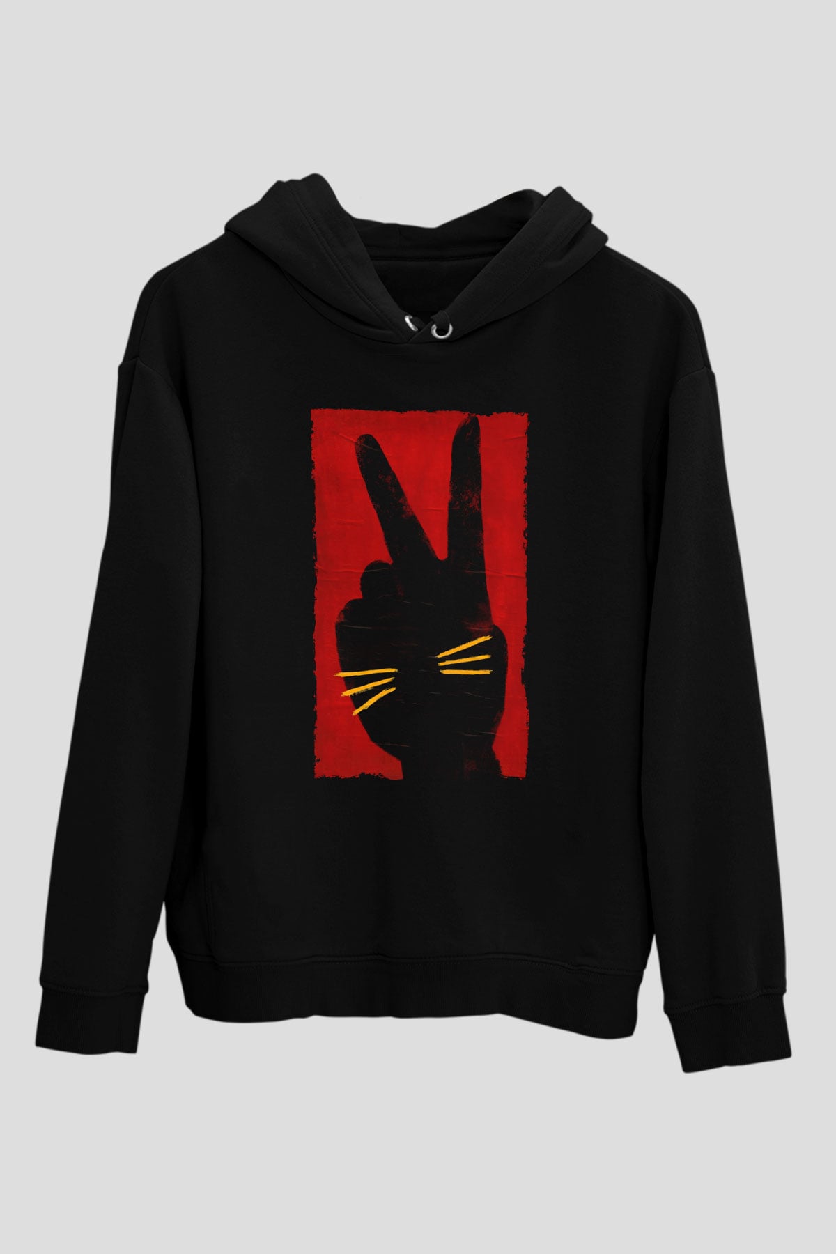 Unisex Tavşan Jojo (Jojo Rabbit) Baskılı Siyah Kapüşonlu Sweatshirt