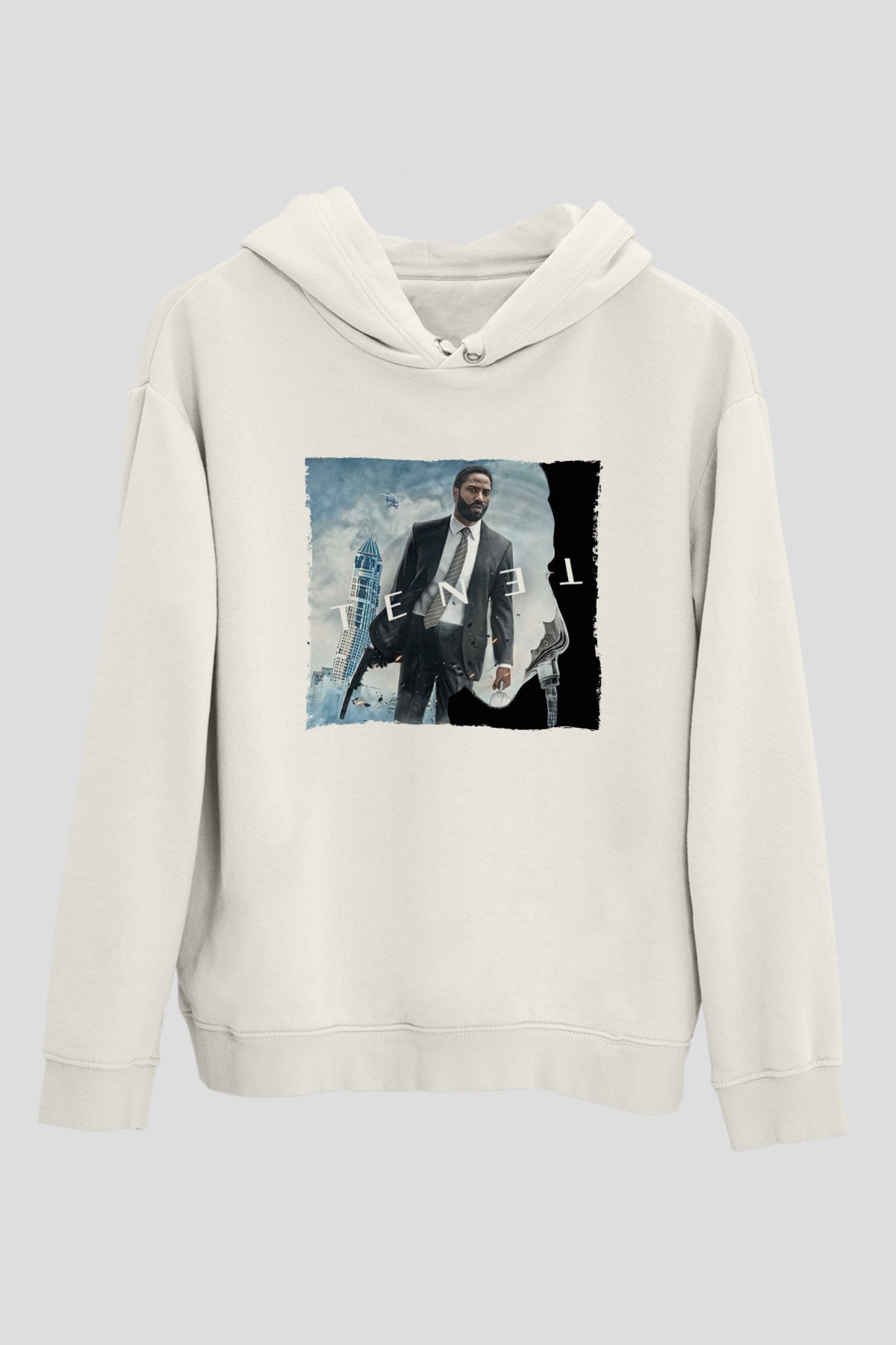 Unisex Tenet Baskılı Beyaz Kapüşonlu Sweatshirt