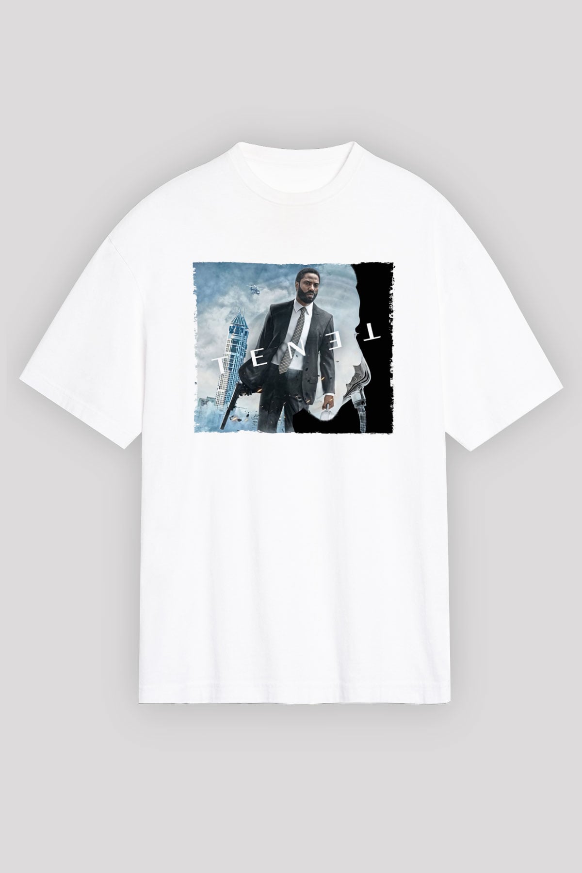 Unisex Tenet Baskılı Beyaz Oversize Oversize T-shirt