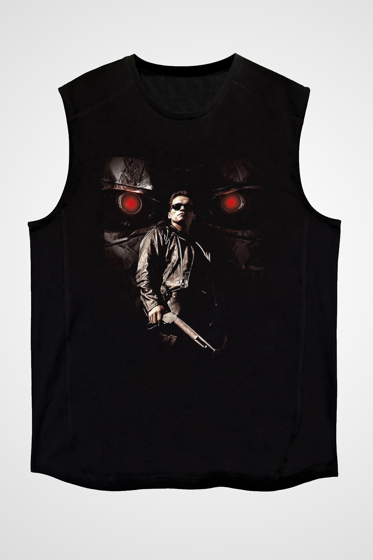 Unisex Terminatör 2 Kıyamet Günü (Terminator 2 Judgment Day) Baskılı Siyah Kolsuz T-shirt