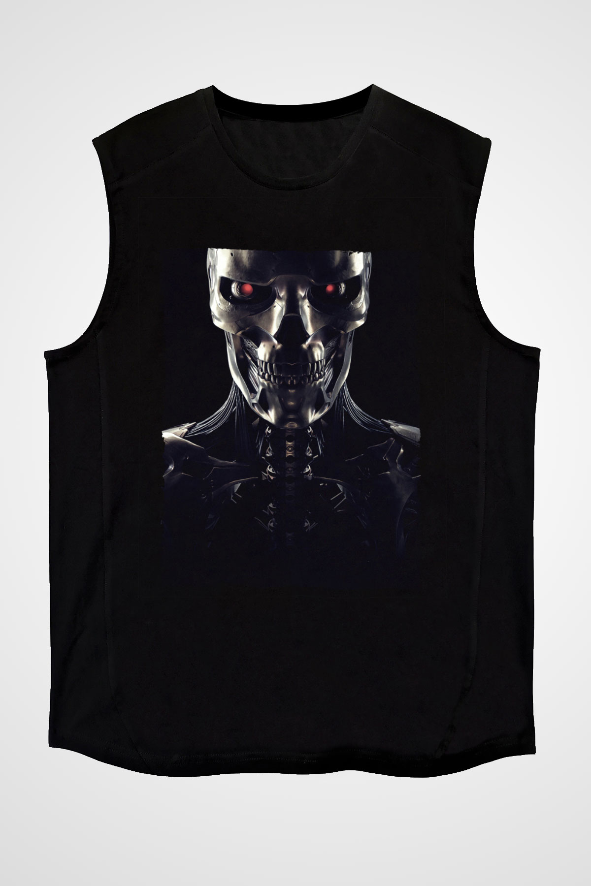 Unisex Terminator Baskılı Siyah Kolsuz Tshirt