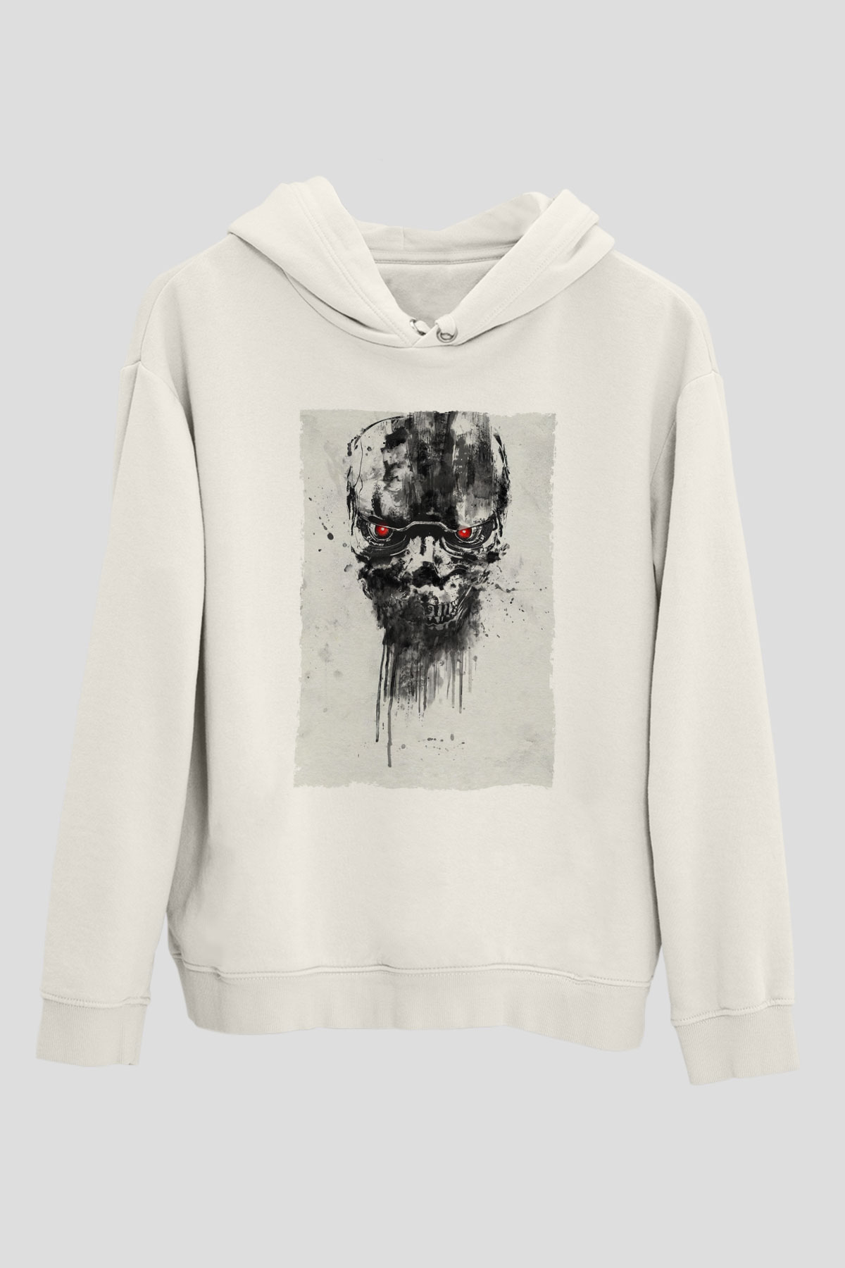Unisex Terminatör Kara Kader (Terminator Dark Fate) Baskılı Beyaz Kapüşonlu Sweatshirt