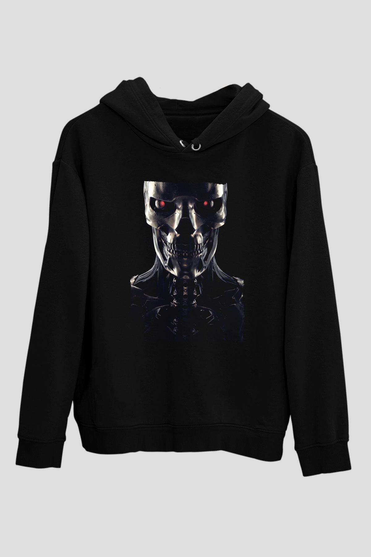Unisex Terminatör Kara Kader (Terminator Dark Fate) Baskılı Siyah Kapüşonlu Sweatshirt