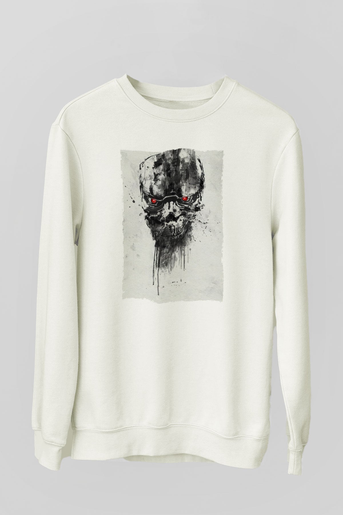 Unisex Terminatör Kara Kader (Terminator Dark Fate) Baskılı Beyaz Sweatshirt