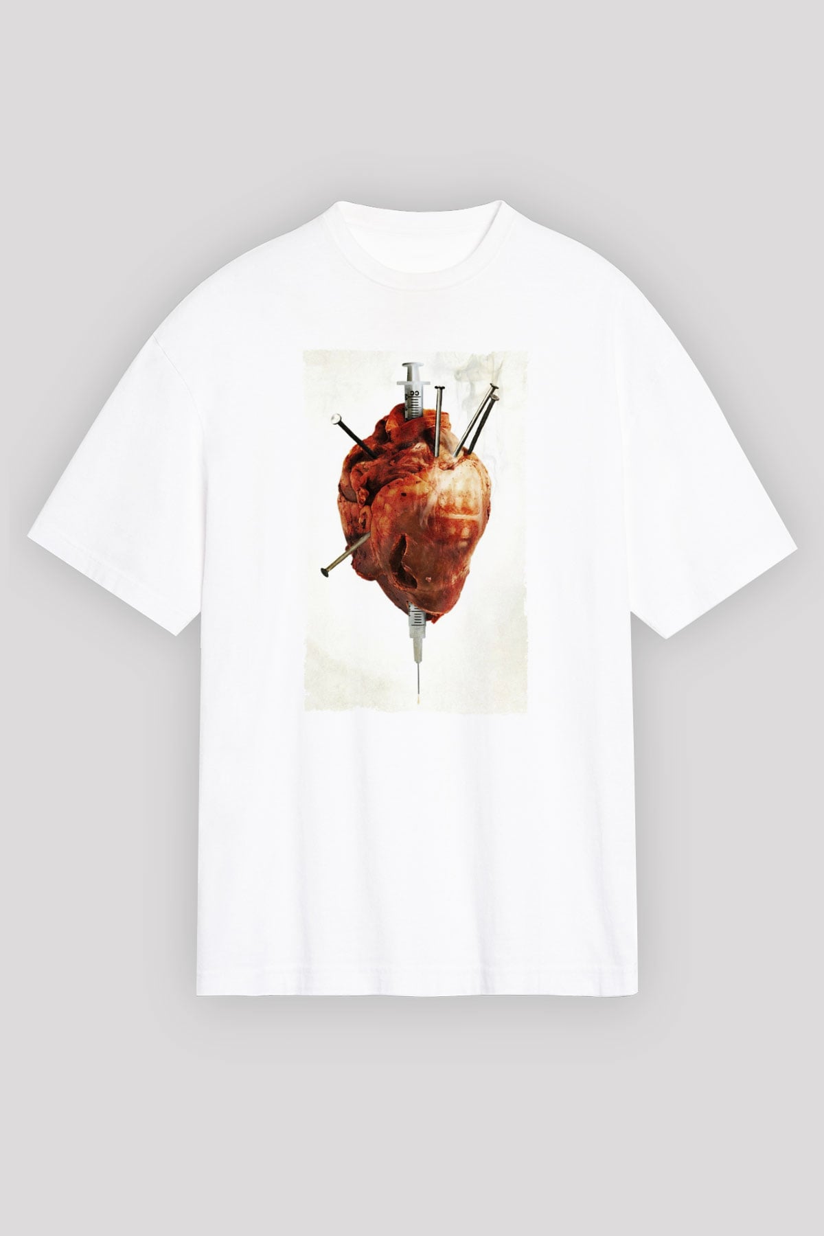 Unisex Tetikçi - Crank Baskılı Beyaz Oversize Tişört