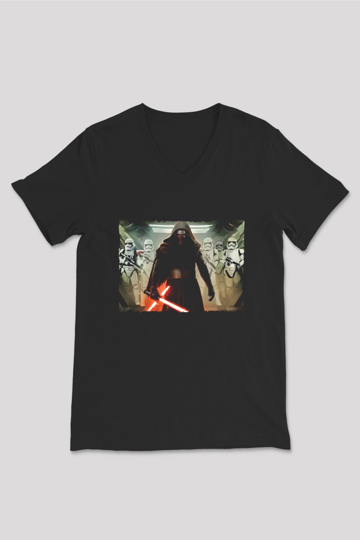 Unisex The Force Awakens' Kylo Ren Baskılı Siyah V Yaka T-shirt