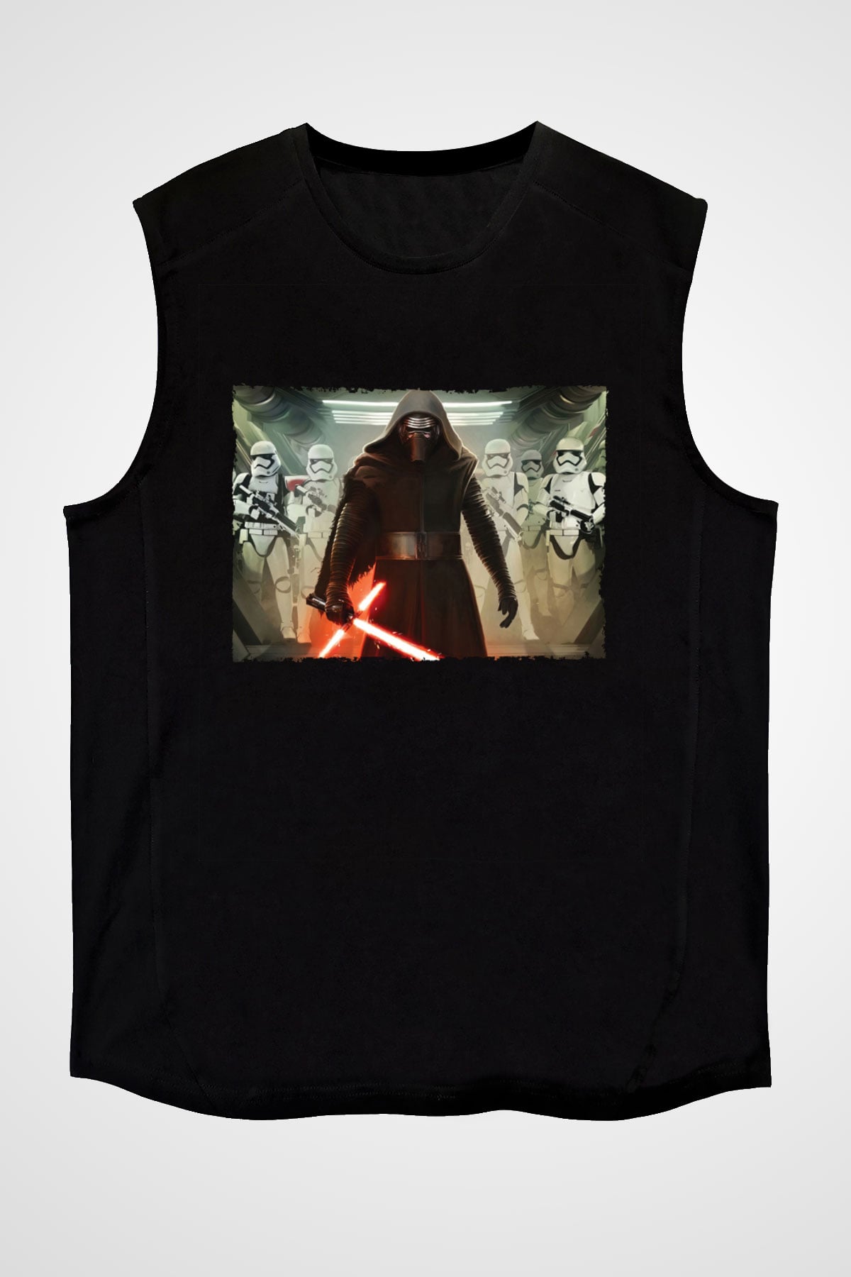 Unisex The Force Awakens' Kylo Ren Baskılı Siyah Kolsuz T-shirt