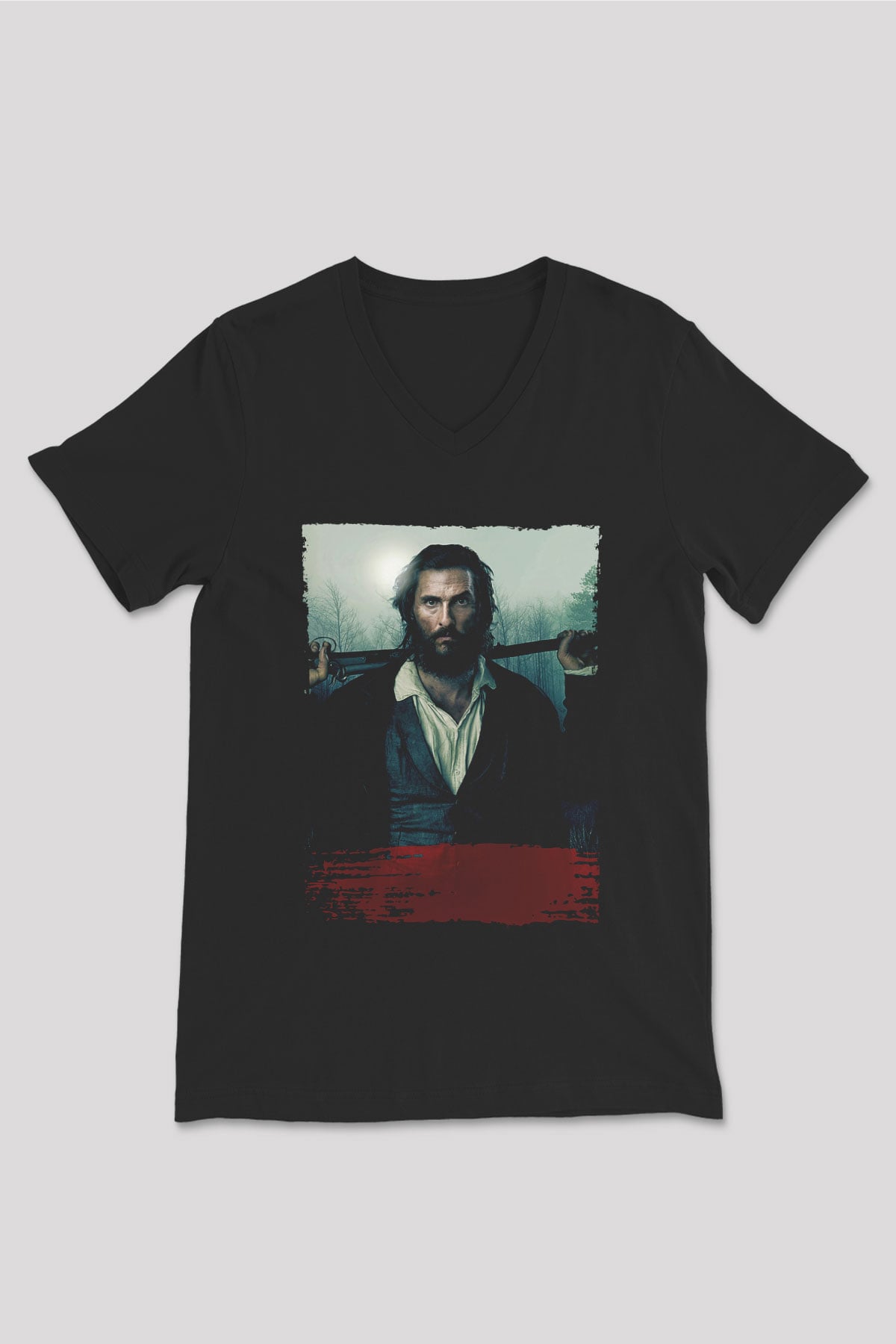 Unisex The Free State of Jones Baskılı Siyah V Yaka Tişört