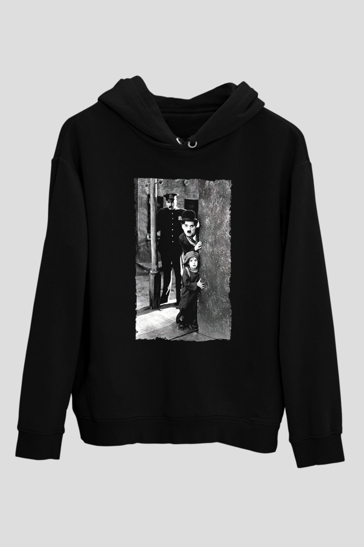 Unisex The Kid Baskılı Siyah Kapüşonlu Sweatshirt