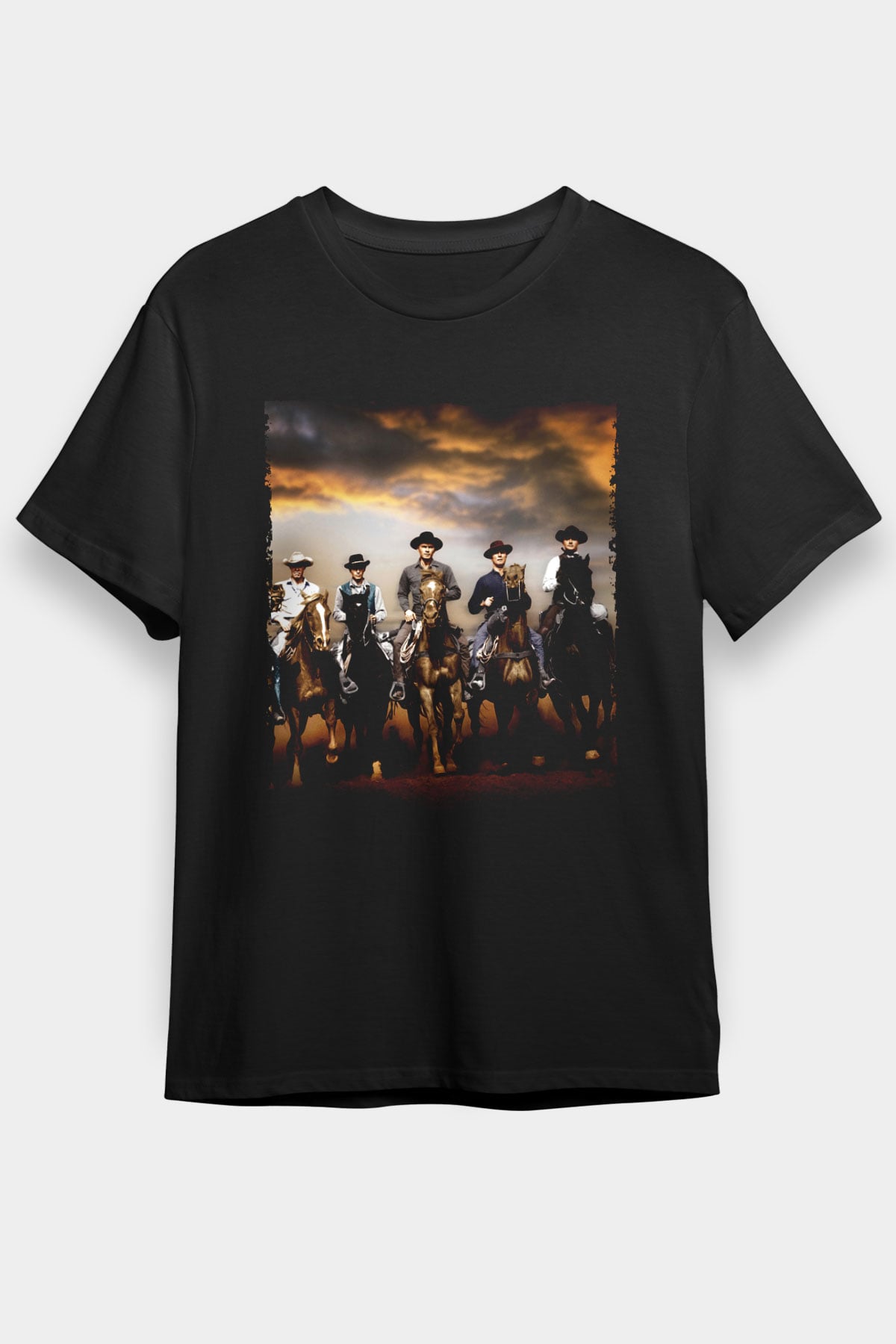 Unisex The Magnificent Seven Baskılı Siyah T-Shirt