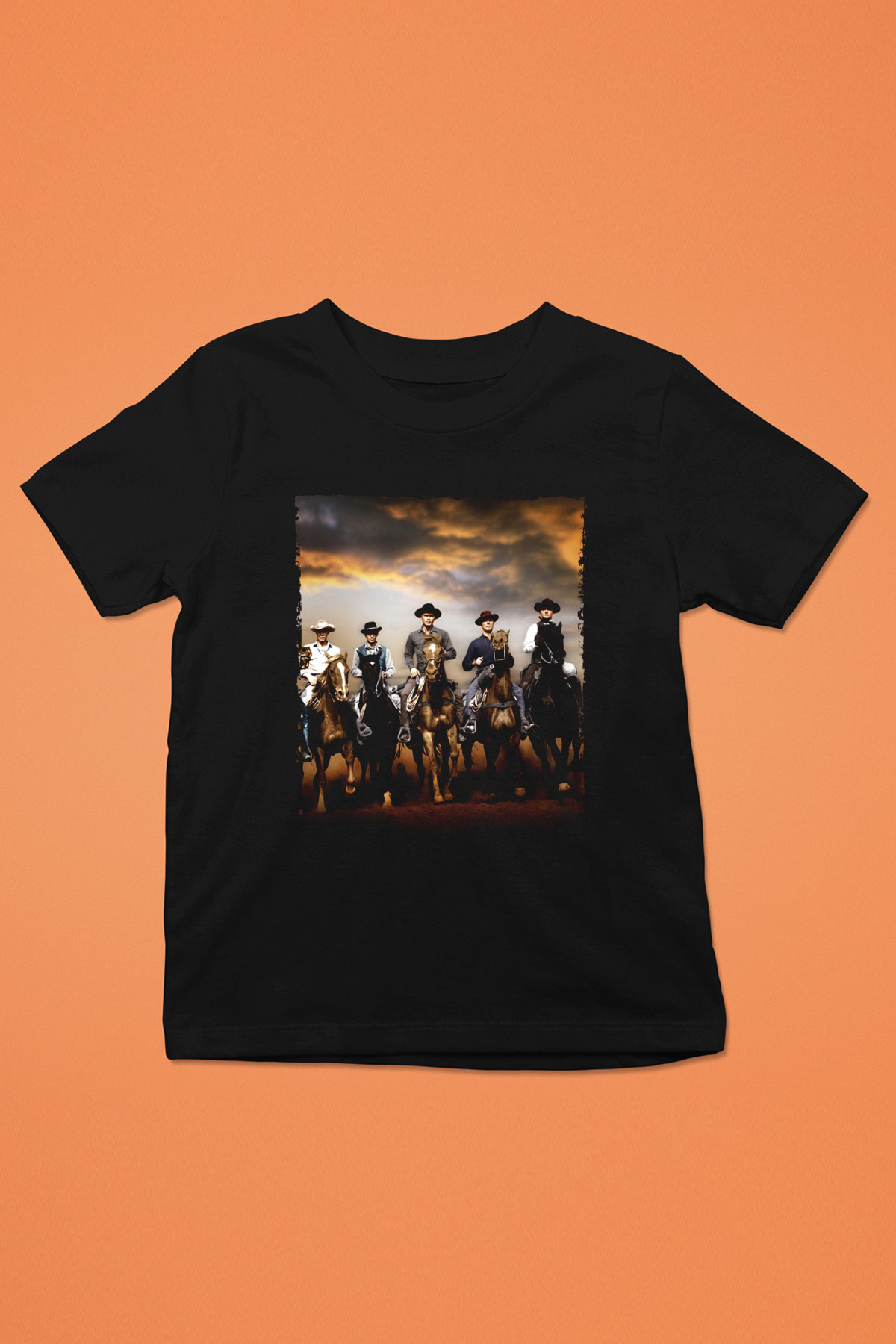 Unisex The Magnificent Seven Baskılı Siyah Çocuk T-Shirt