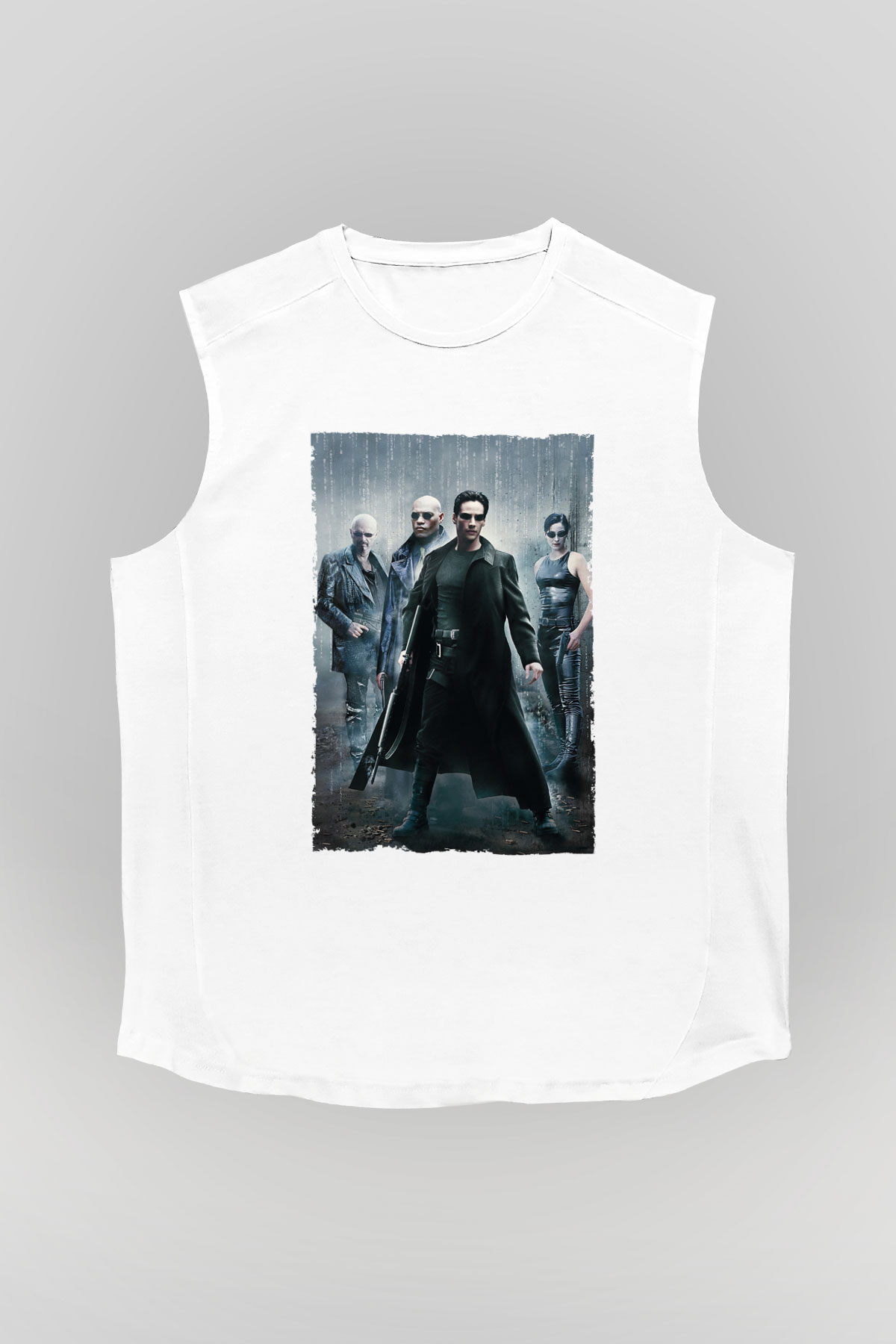 Unisex The Matrix Baskılı Beyaz Kolsuz T-shirt