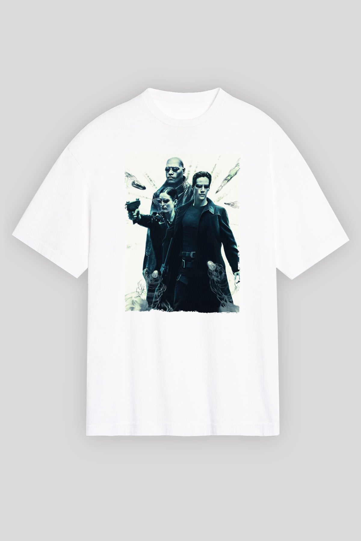 Unisex The Matrix Baskılı Beyaz Oversize Oversize T-shirt