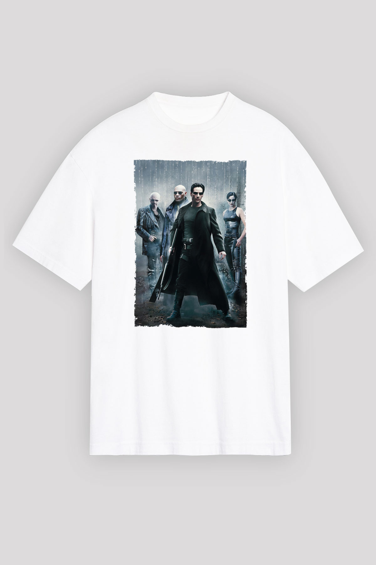 Unisex The Matrix Baskılı Beyaz T-shirt