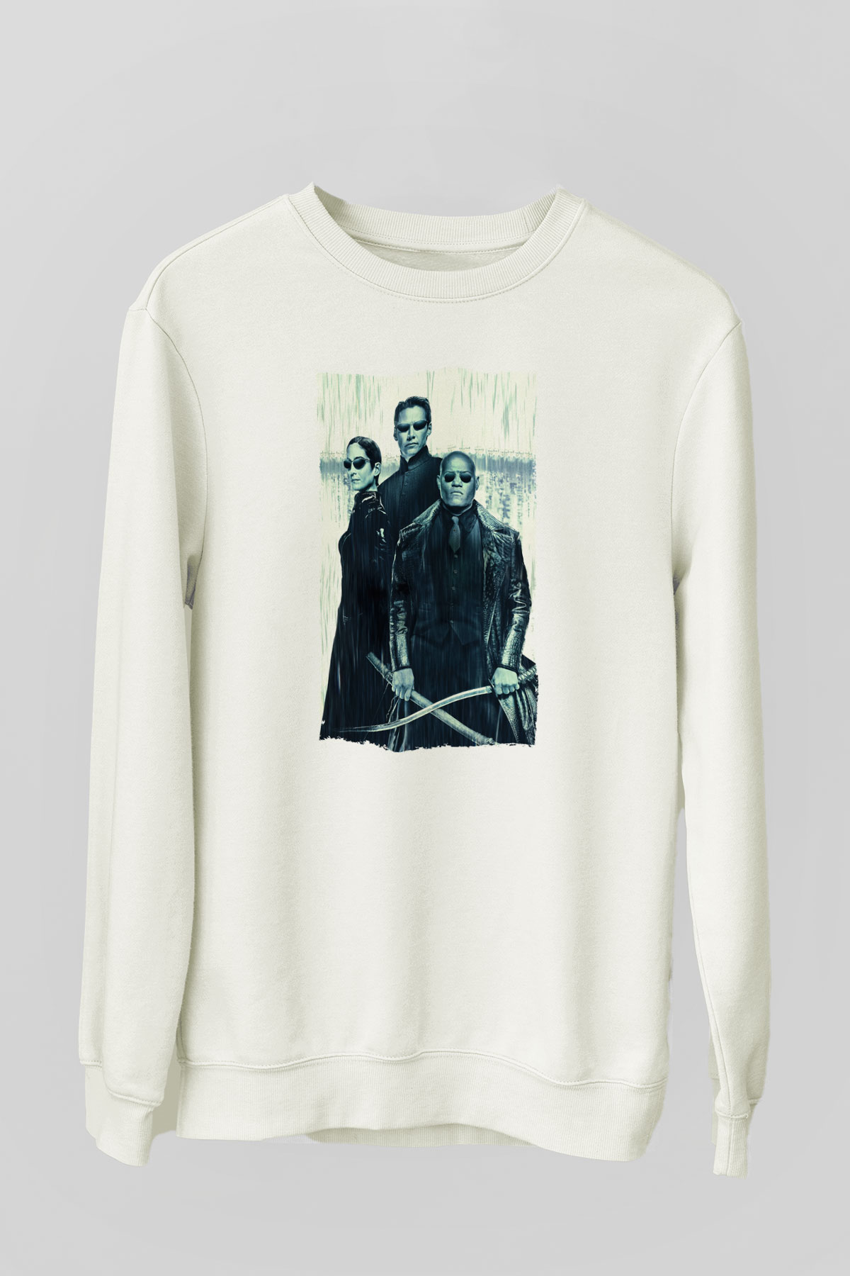 Unisex The Matrix Revolutions Baskılı Beyaz Sweatshirt