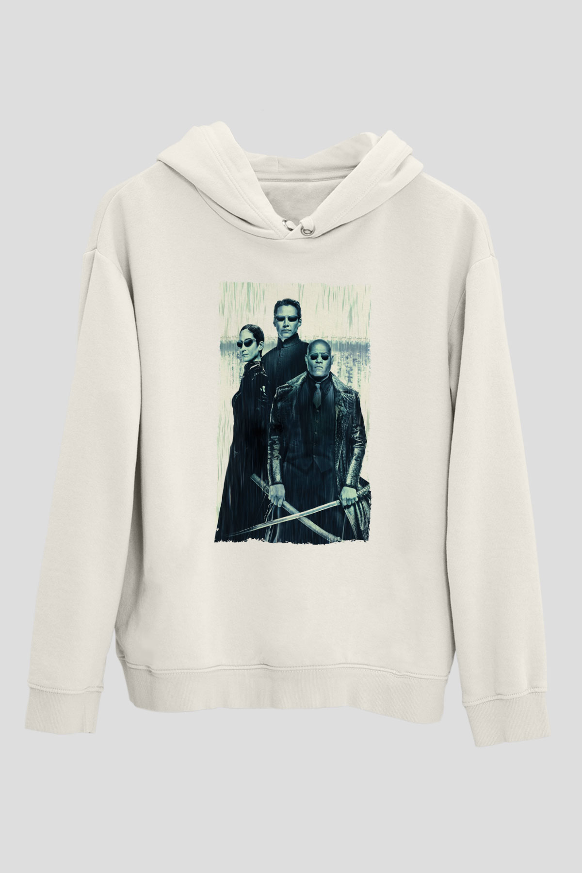 Unisex The Matrix Revolutions Baskılı Beyaz Kapüşonlu Sweatshirt