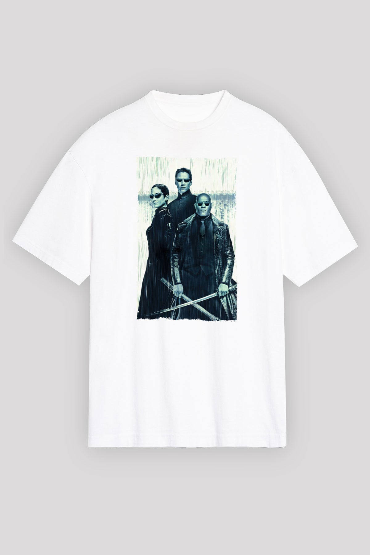 Unisex The Matrix Revolutions Baskılı Beyaz Oversize Tişört