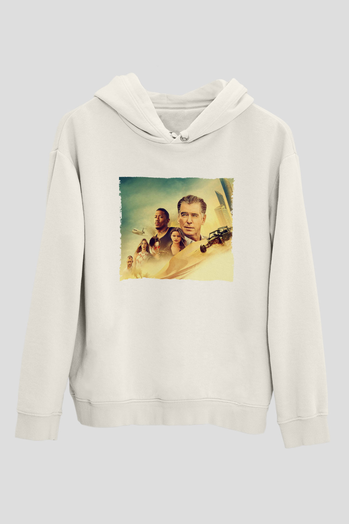 Unisex The Misfits Baskılı Beyaz Kapüşonlu Sweatshirt