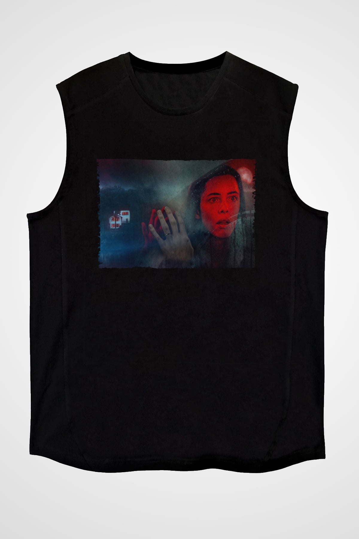 Unisex The Night House Baskılı Siyah Kolsuz Tişört