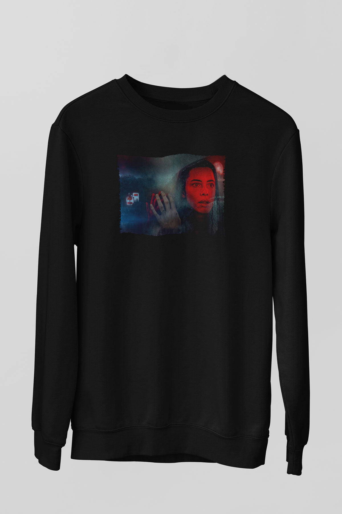 Unisex The Night House Baskılı Siyah Sweatshirt