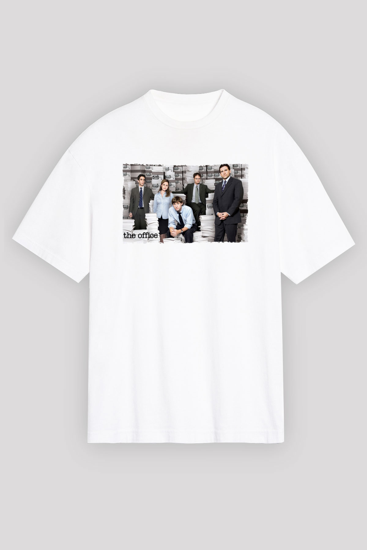 Unisex The Office Baskılı Beyaz Oversize Tişört