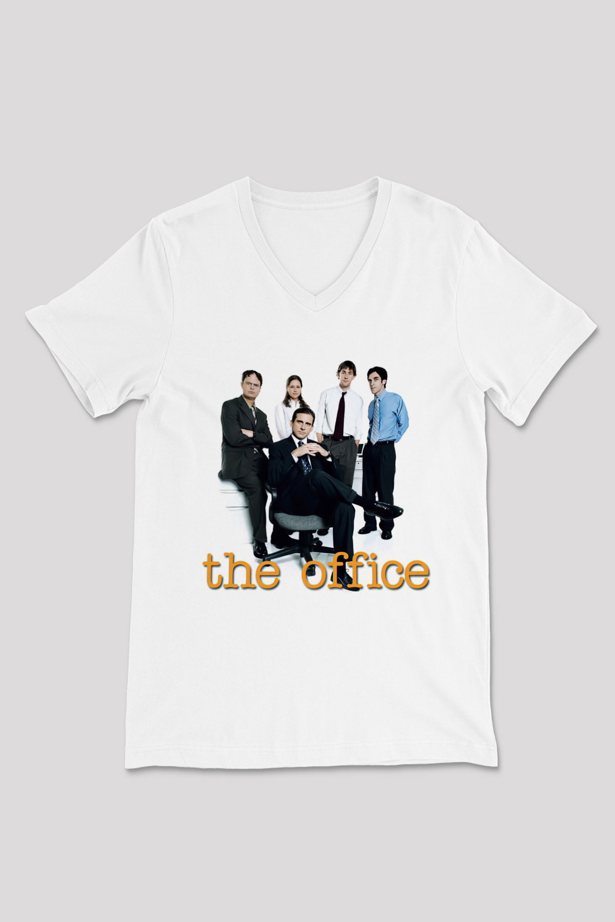 Unisex The Office Baskılı Beyaz V Yaka Tshirt